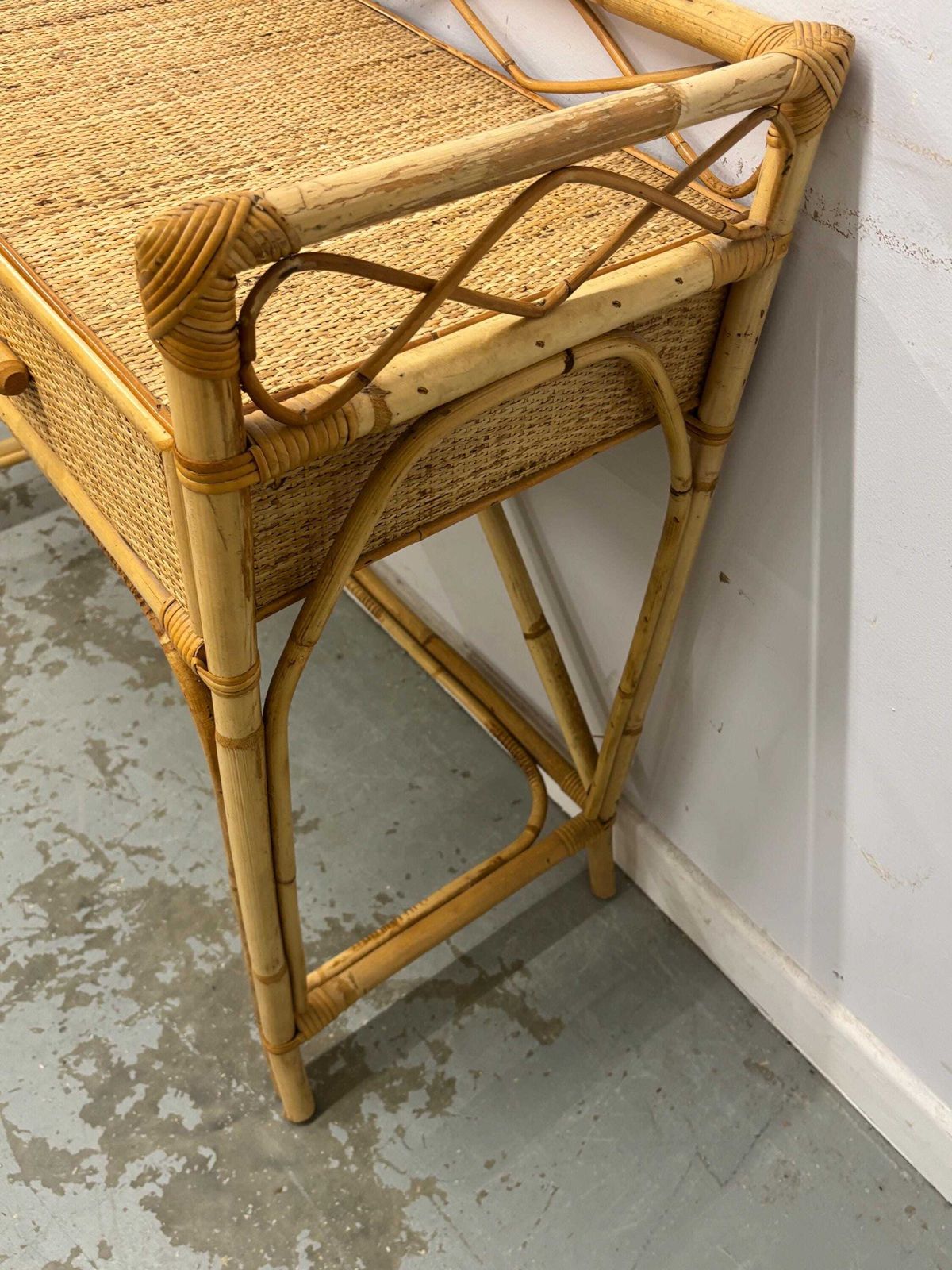 photo buy Vintage Bamboo Rattan Console / Dressing Table With Drawers, Boho Woven Cane Table, Natural Coastal Furniture, Lightweight Hall Table