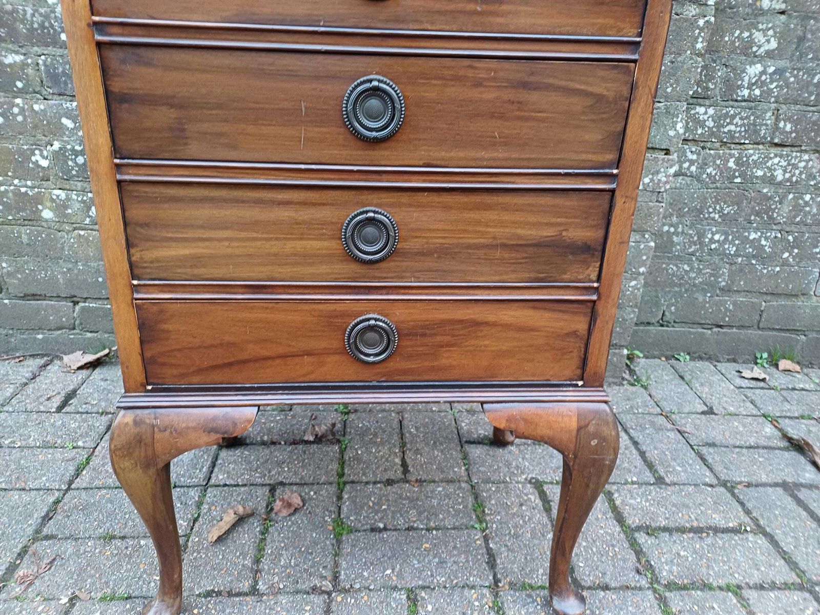 Antique Edwardian Music Chest C1910 On Cabriole Legs – Mahogany Sheet Music Cabinet With 5 Slide Out Drawers & Gallery Top photo furniture