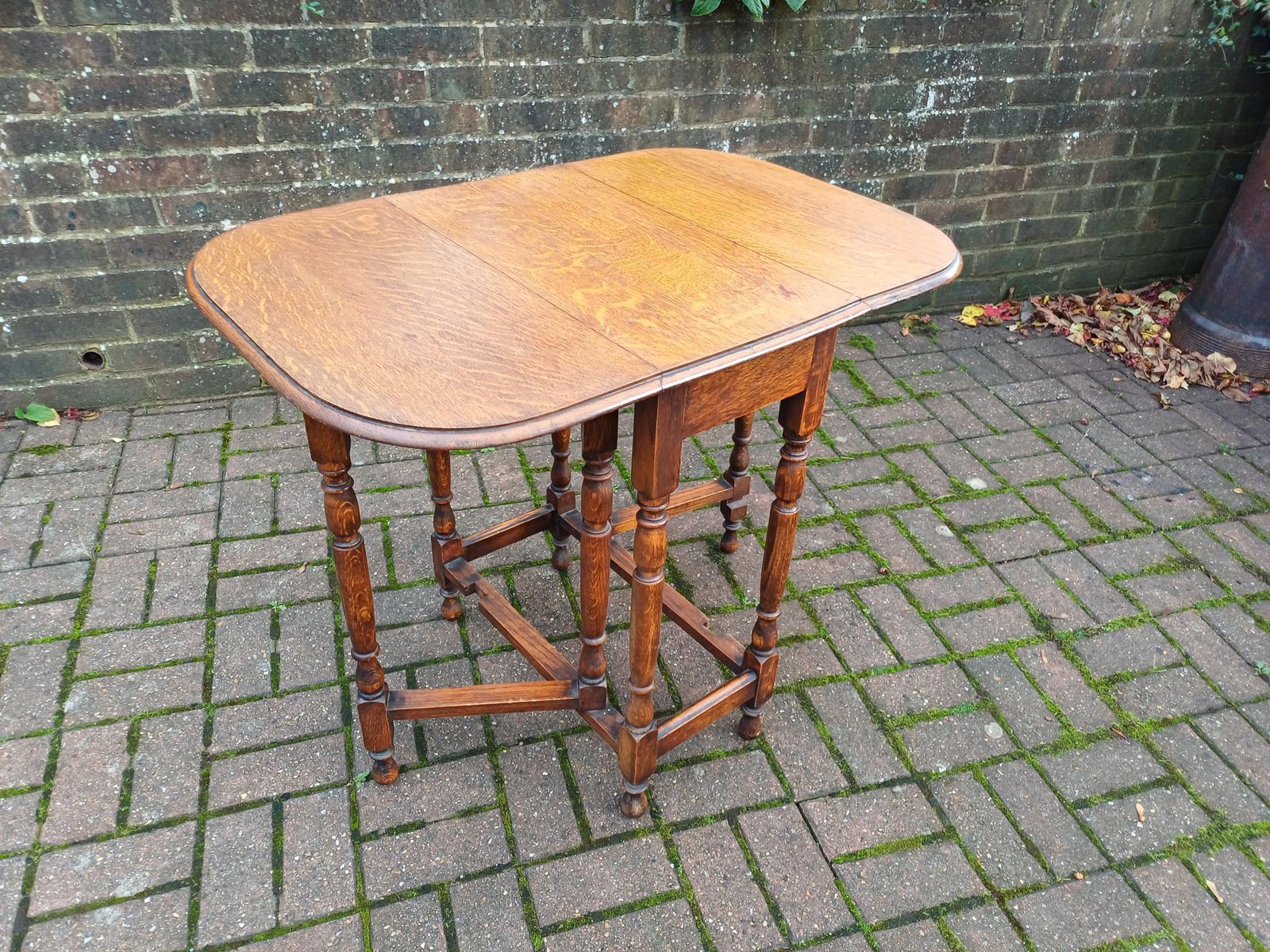 Antique Oak Gateleg Drop Leaf Table Early 20thc Turned Leg Vintage Dining Kitchen Side Table With Barley Twist