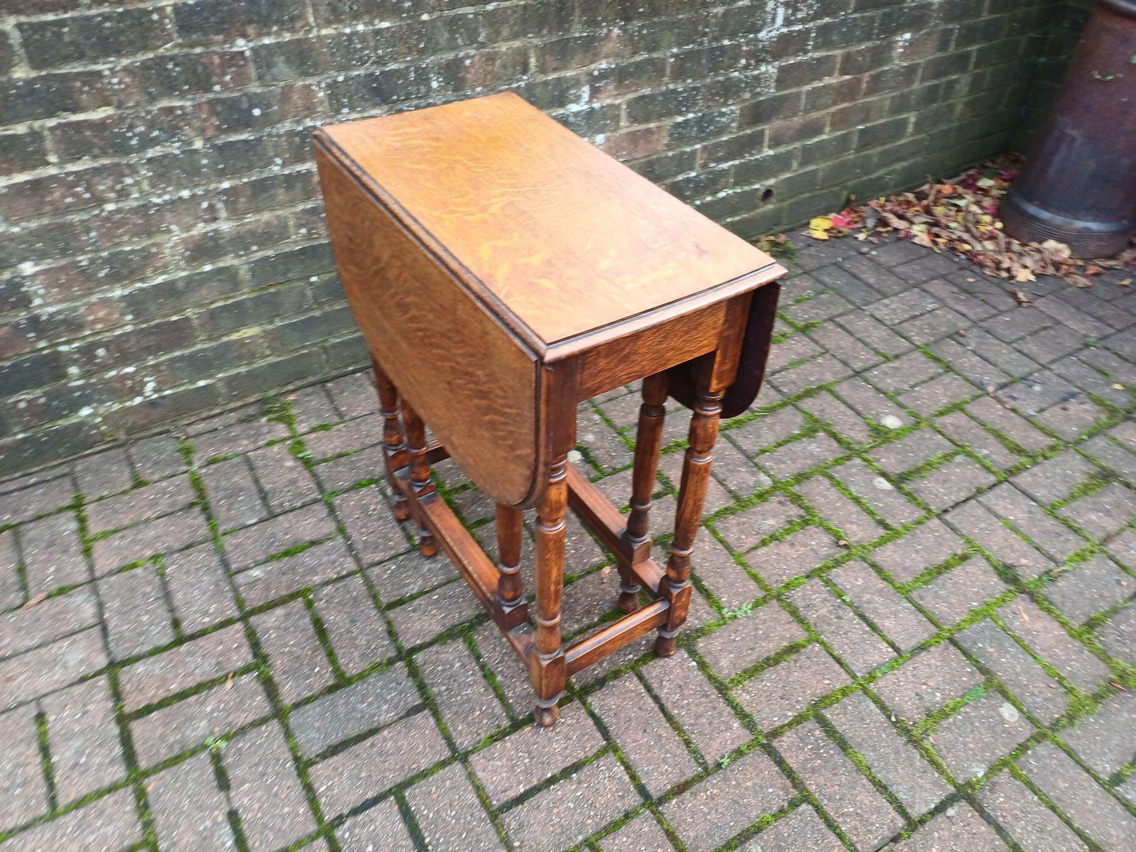 Antique Oak Gateleg Drop Leaf Table Early 20thc Turned Leg Vintage Dining Kitchen Side Table With Barley Twist photo buy