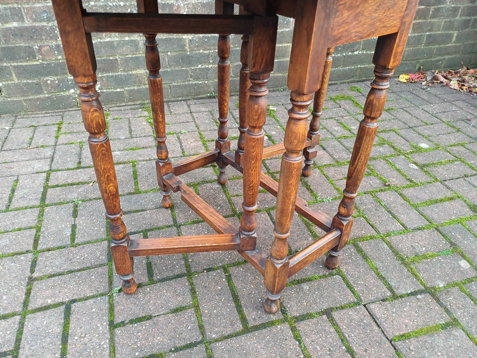 photo for sale Antique Oak Gateleg Drop Leaf Table Early 20thc Turned Leg Vintage Dining Kitchen Side Table With Barley Twist