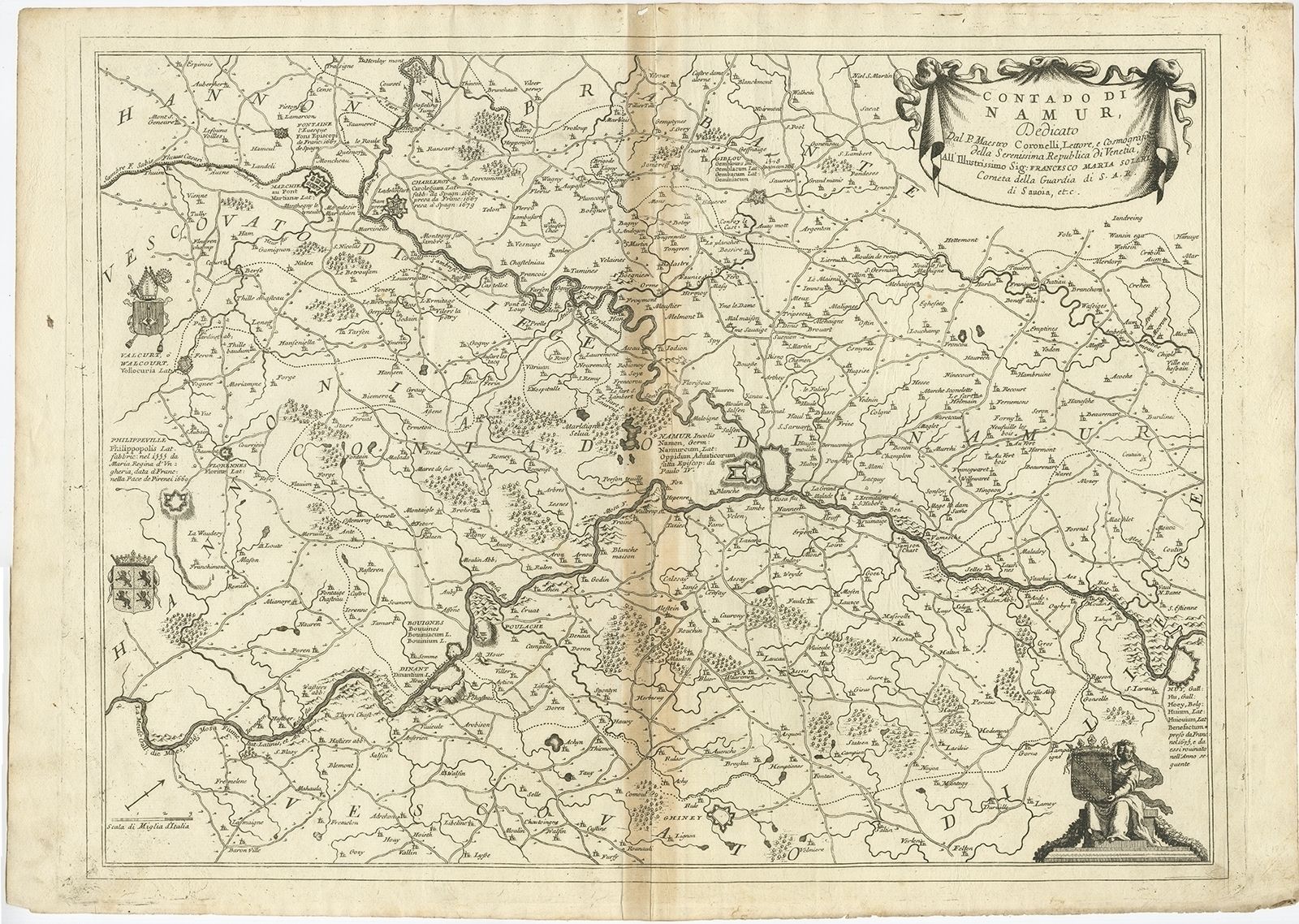 Antique Map Of The Namur Region By Coronelli (C.1695)