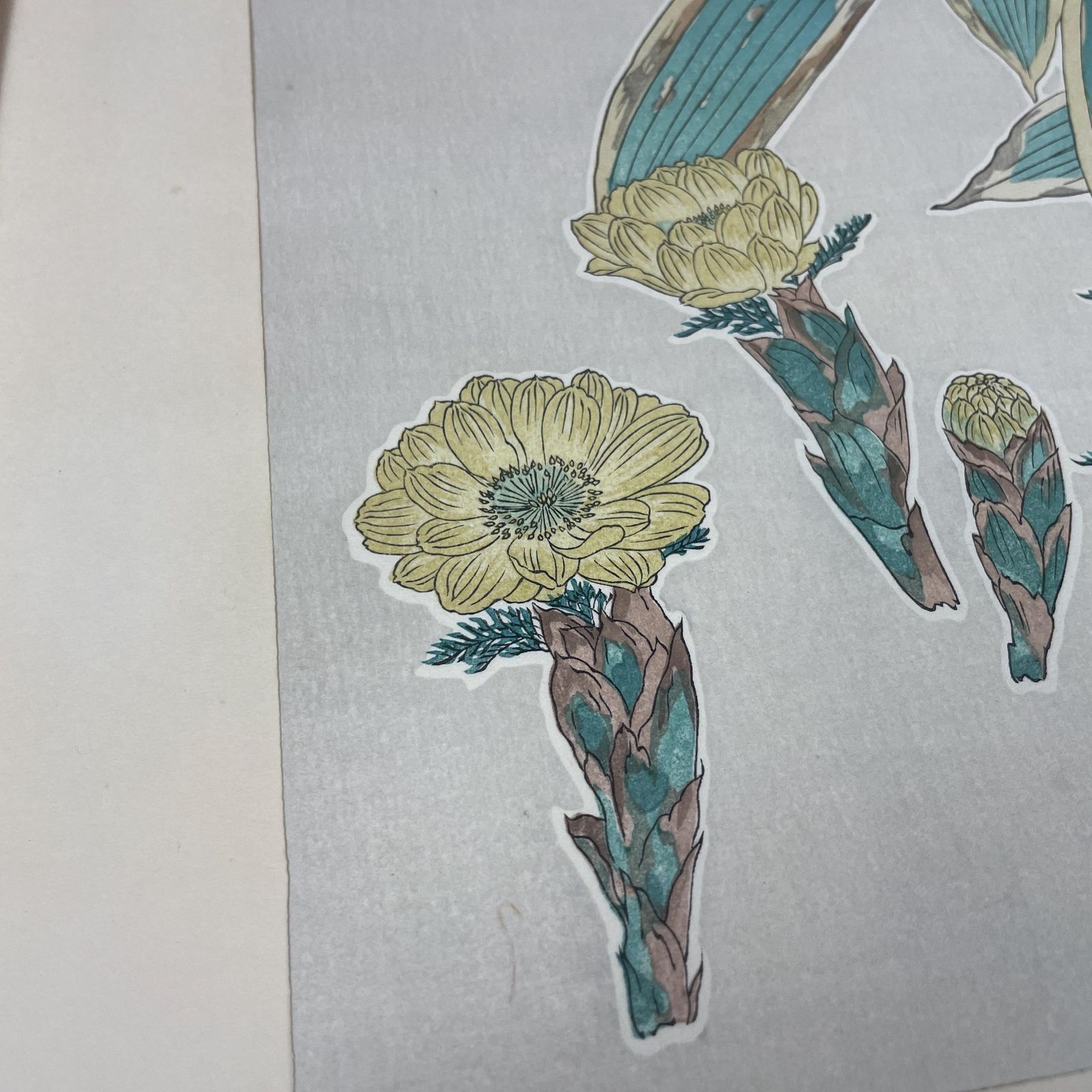 Vintage Japanese Woodblock Print Bamboo Floral Design Framed Wall Art Signed Asian Botanical Traditional Artwork Yellow Chrysanthemum photo Art