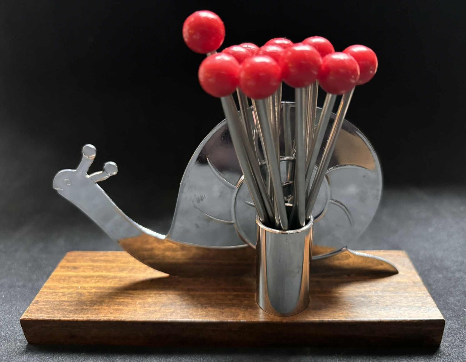 Vintage Franse slakken cocktailprikkers set – chroom en bakeliet barware photo Woonaccessoires