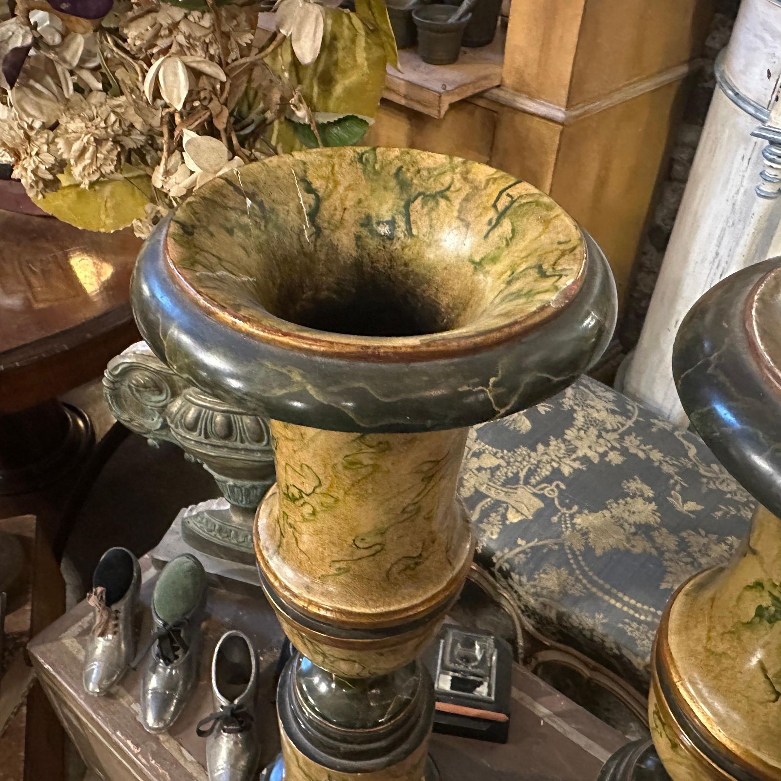 Two Art Deco Faux Marble Lacquered Wood Italian Vases photo buy