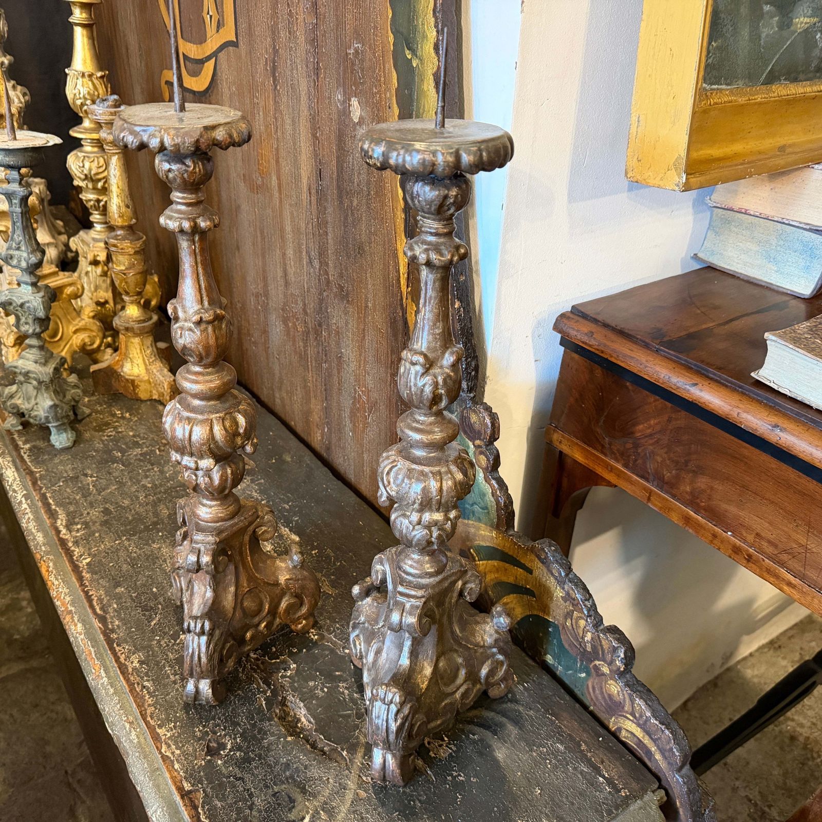 A Pair Of Louis XVI Hand Carved Wood Antique Sicilian Torcheres photo furniture