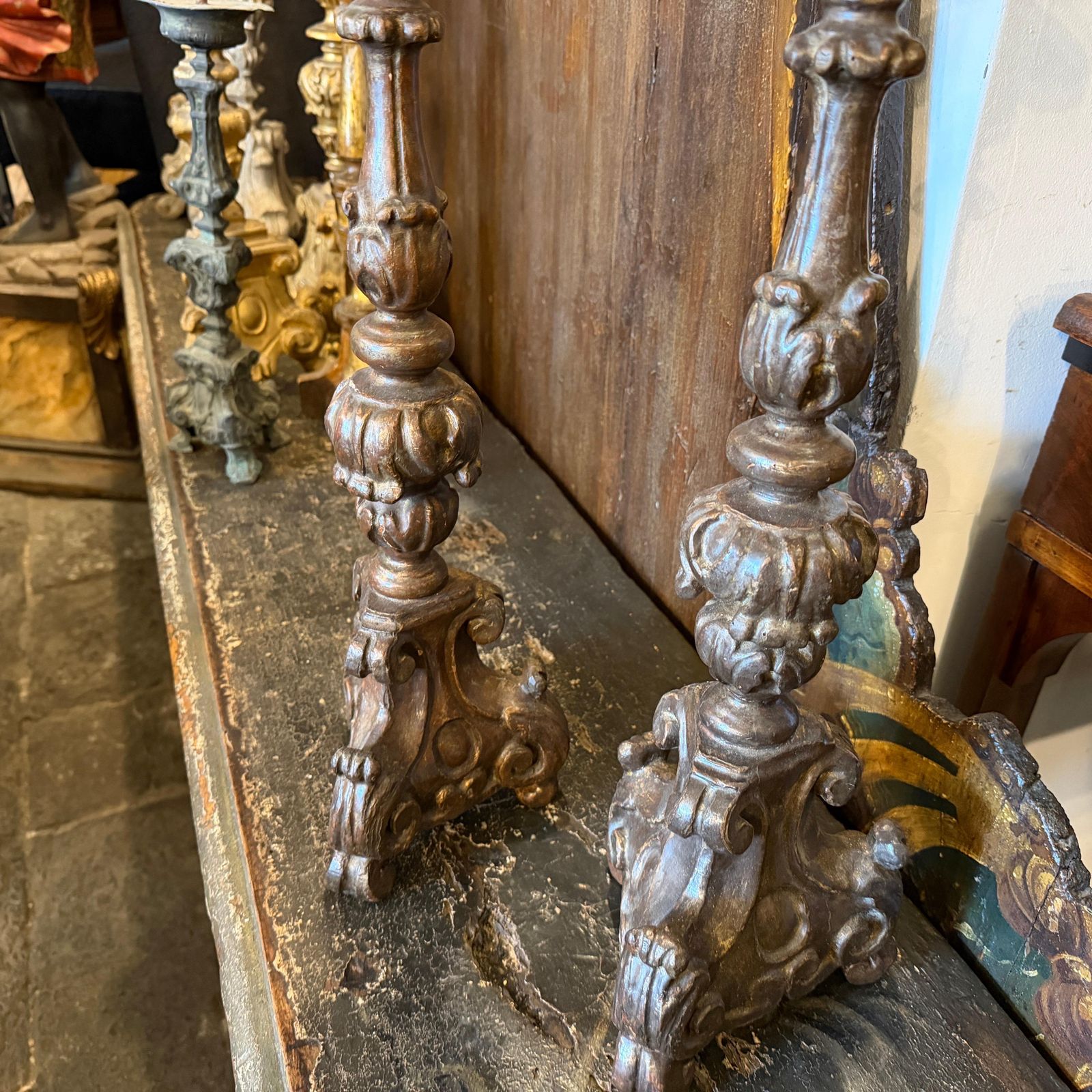 Home Decor A Pair Of Louis XVI Hand Carved Wood Antique Sicilian Torcheres photo