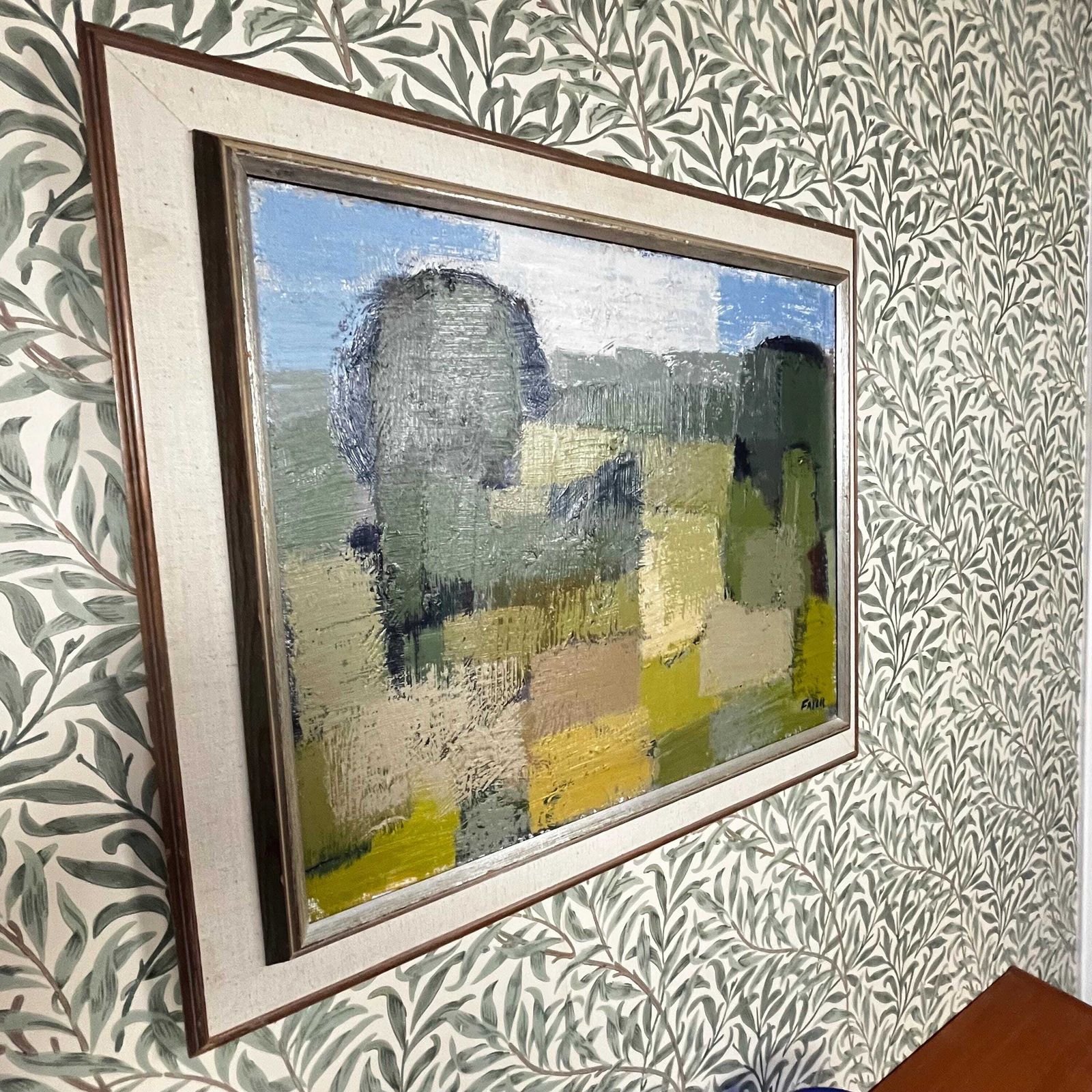 Gösta Falck, Abstract Green Landscape, 1960s, Swedish Mid Century Oil Painting photo Art