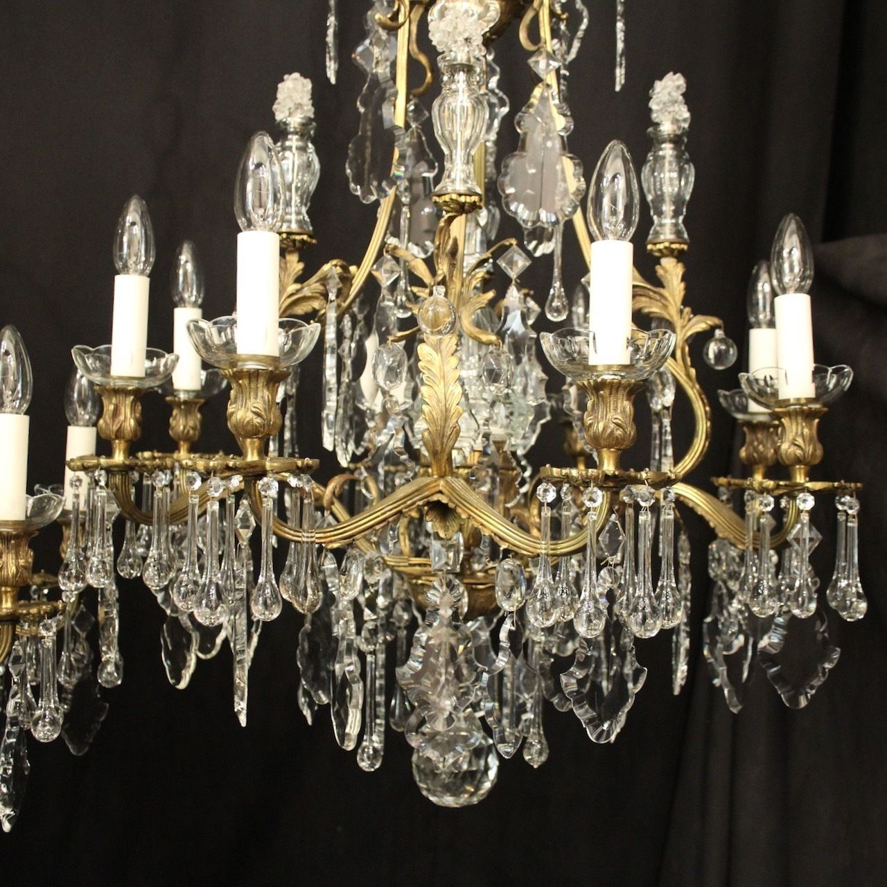French Pair Of Gilded Bronze Antique Chandeliers photo vintage