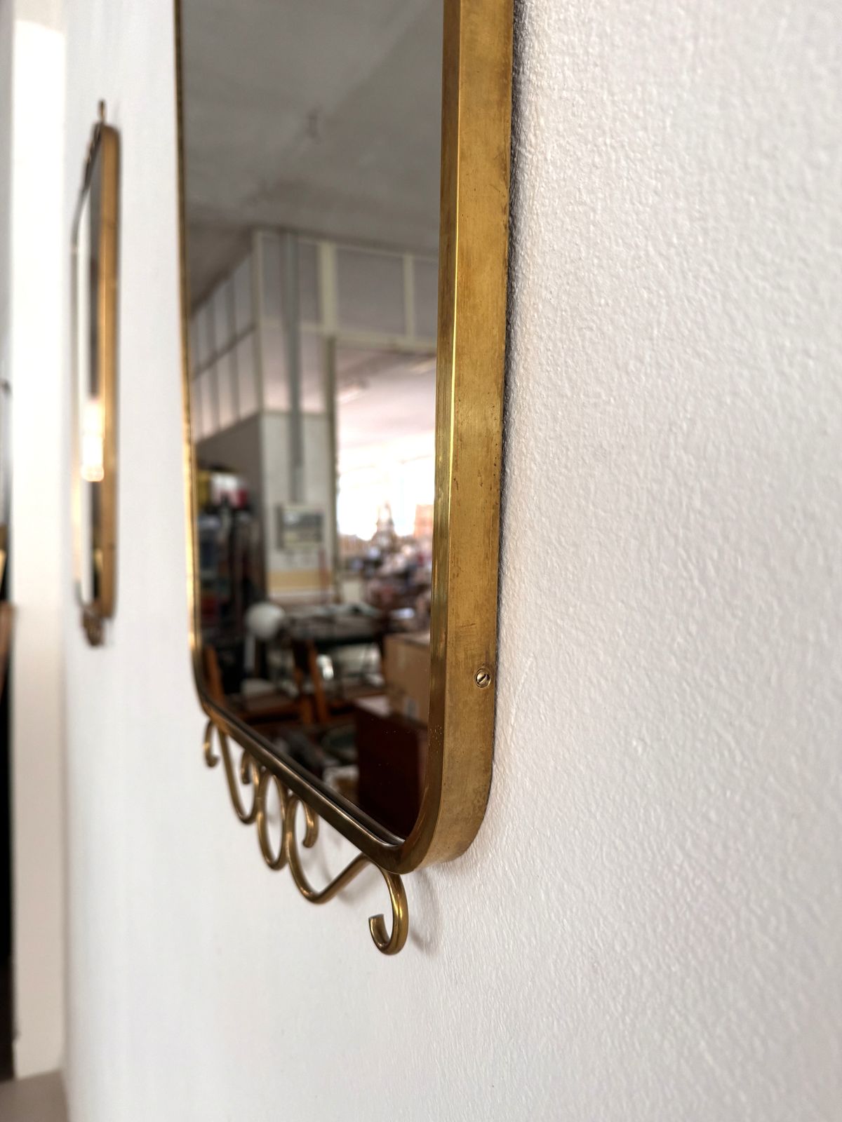 Italian Midcentury Brass Wall Mirror In Gio Ponti Style, 1970s photo 1650.0