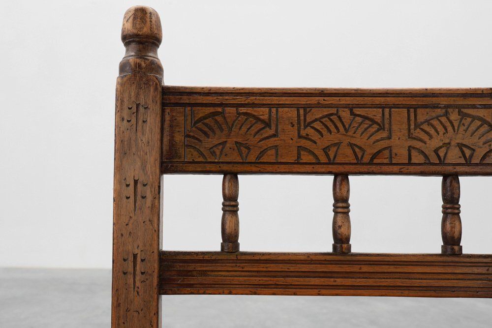 Spanish Hand Carved Oak Side Chair With Velour Seat, 19th Century photo Furniture
