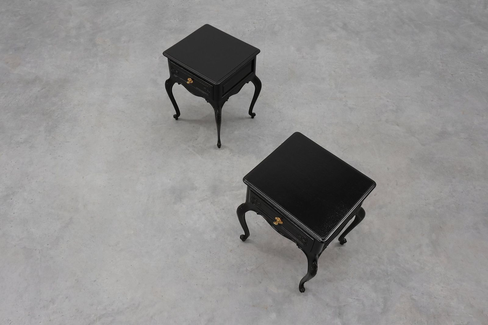 photo furniture Louis XV Style Nightstands In Black Lacquered Oak, France, 1950s, Set Of 2