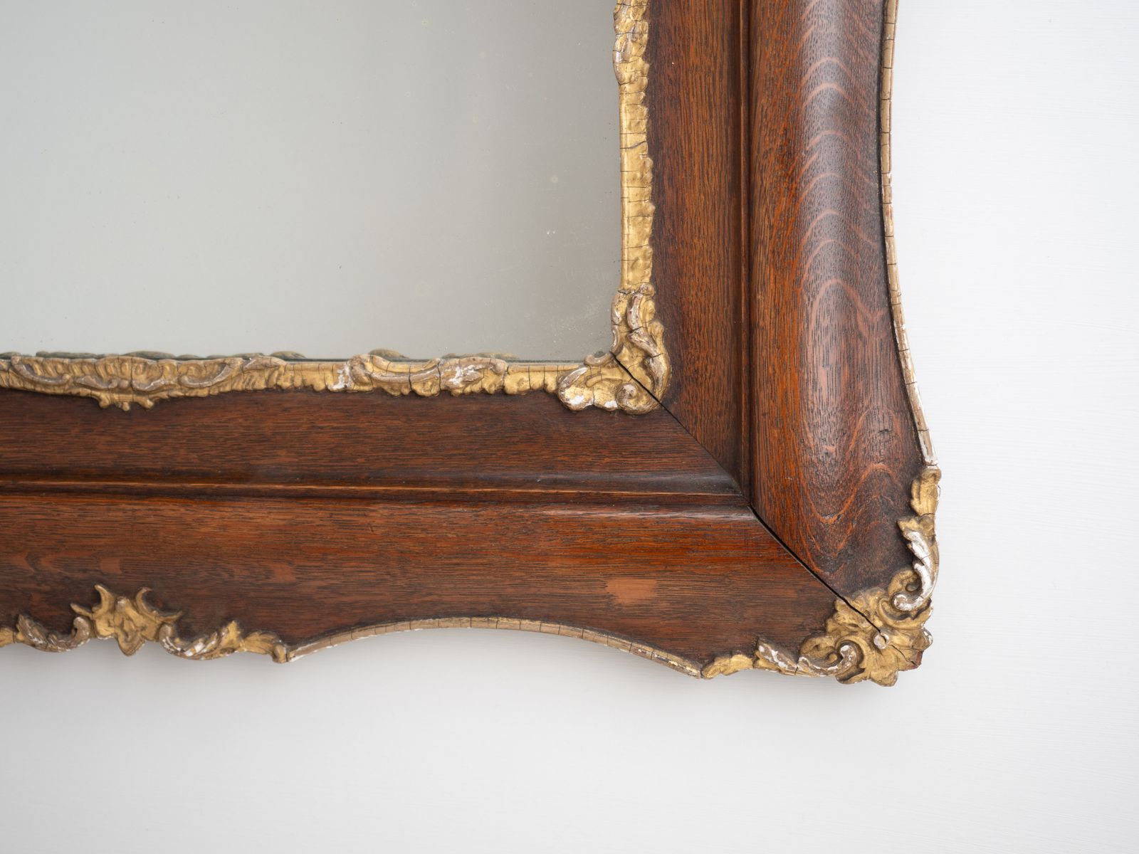 French Rococo Revival Oak And Gilt Gesso Wall Mirror, Circa 1870–1890, Late 19th Century Louis XV Revival photo vintage