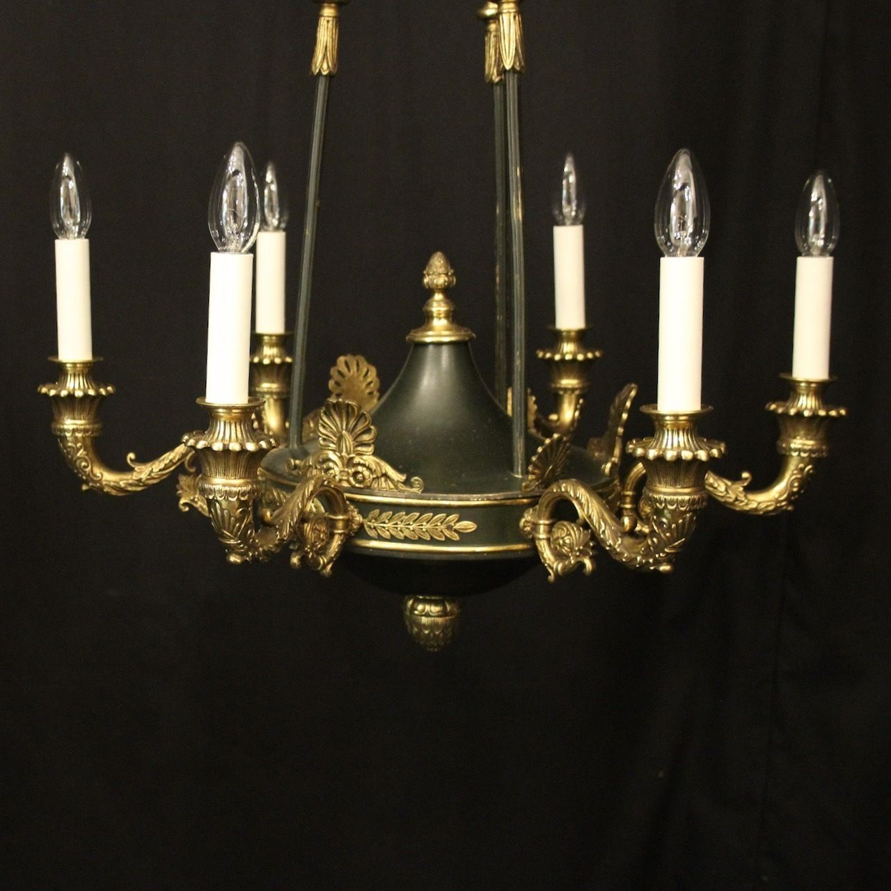 French 19th Century Gilded Bronze Empire 6 Light Chandelier photo for sale