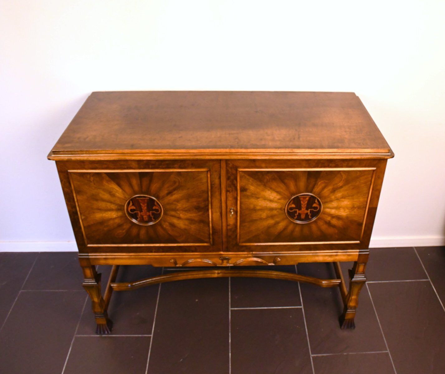 Swedish Grace Flamed Birch Sideboard From Seffle Möbelfabrik, Late 1920s photo buy