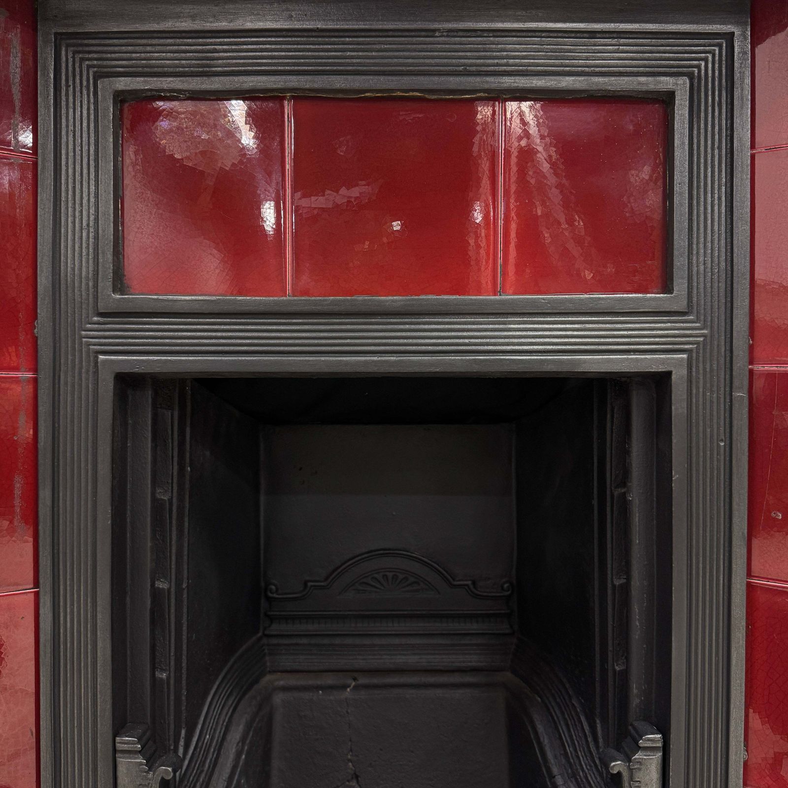 photo for sale Antique Victorian Tiled Cast Iron Combination Fireplace
