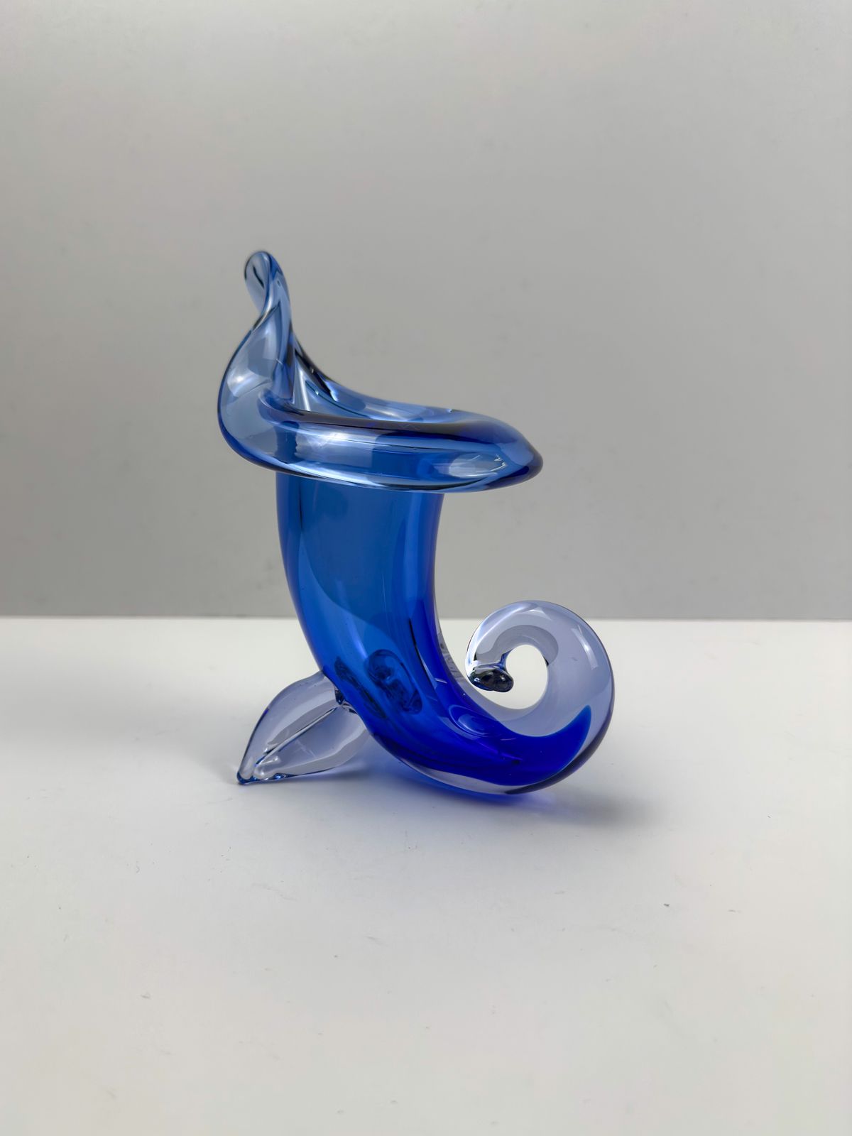 Murano Glass Cornucopia Vase In Cobalt Blue Sommerso By Archimede Seguso, 1950s photo buy