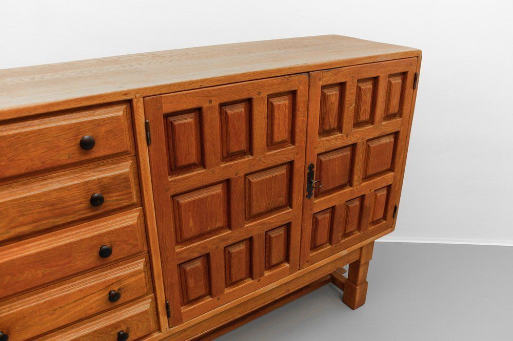 4222.0 Large Screwless Sideboard Made Of Carved Oak, Spain, 1960s photo