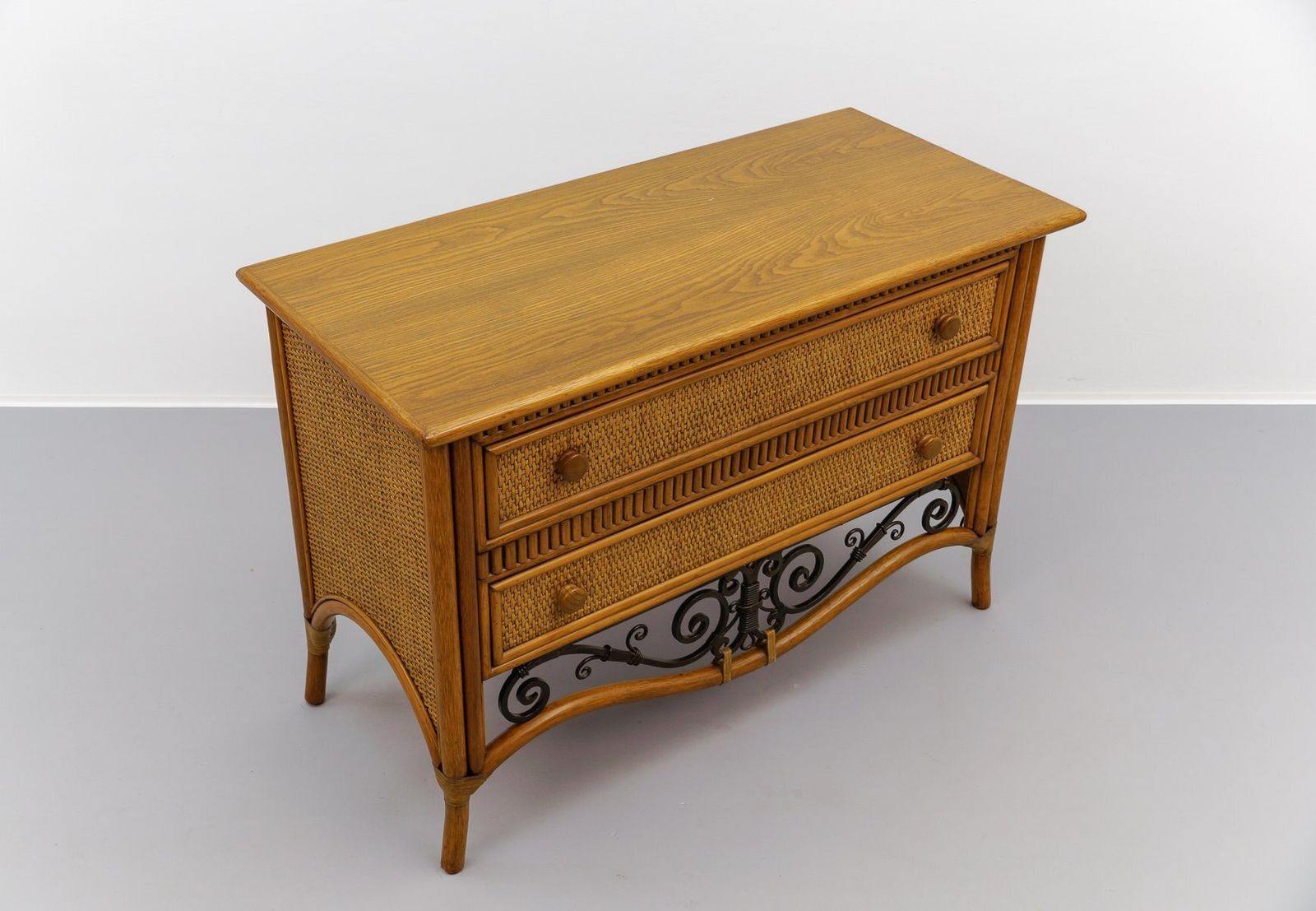 Italian Chest Of Drawers Made Of Rattan And Wrought Iron, 1970s, Set Of 2 photo 1056.0