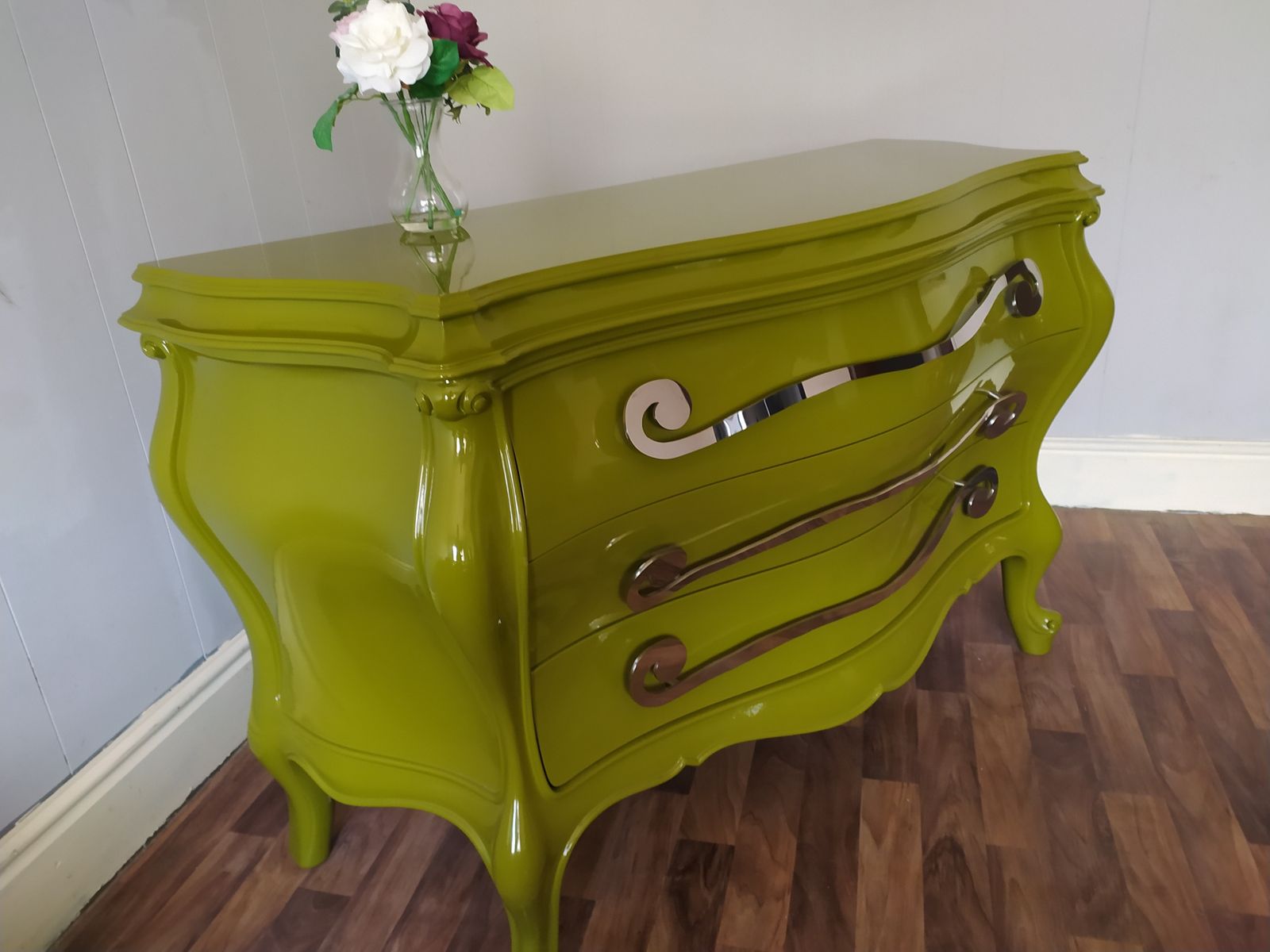Green Lacquered Chest Of Drawers: Creazioni Berto Steel Handle Dresser photo vinterior