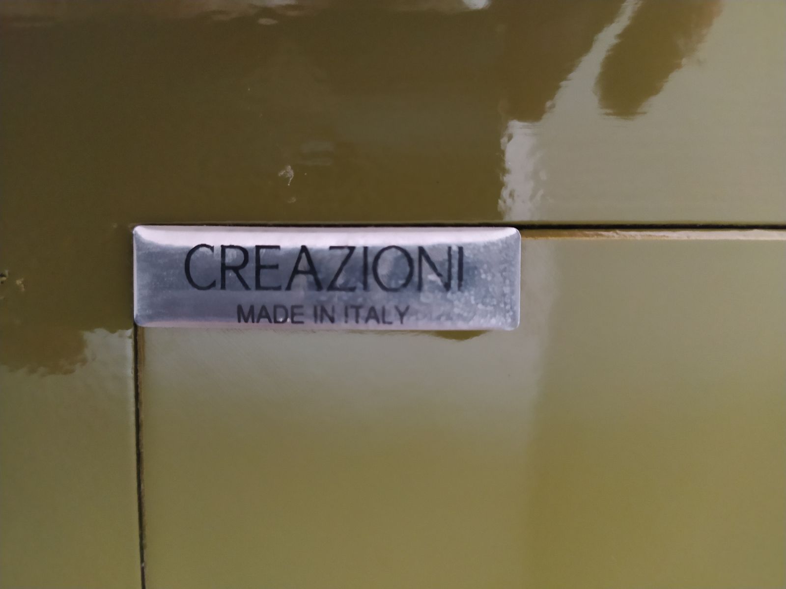 photo for sale Green Lacquered Chest Of Drawers: Creazioni Berto Steel Handle Dresser