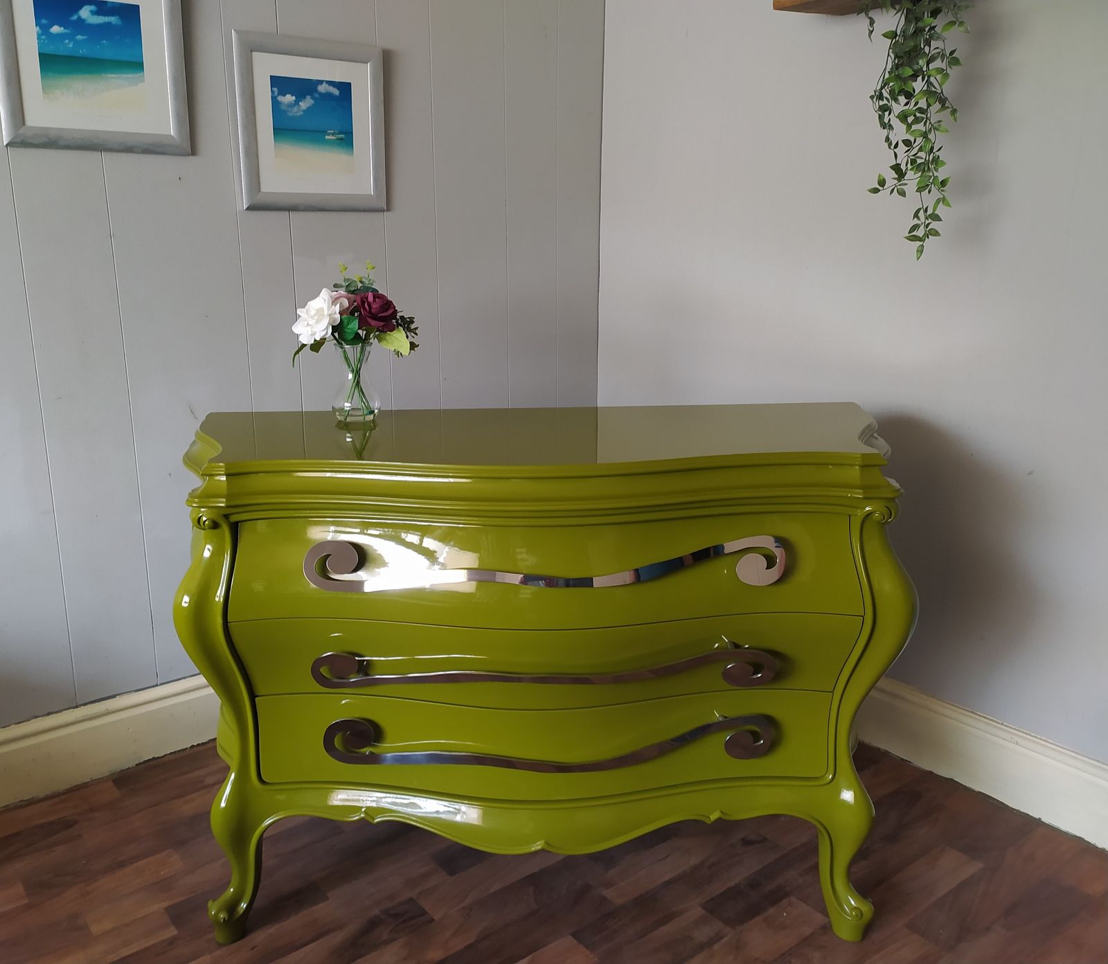 Furniture Green Lacquered Chest Of Drawers: Creazioni Berto Steel Handle Dresser photo