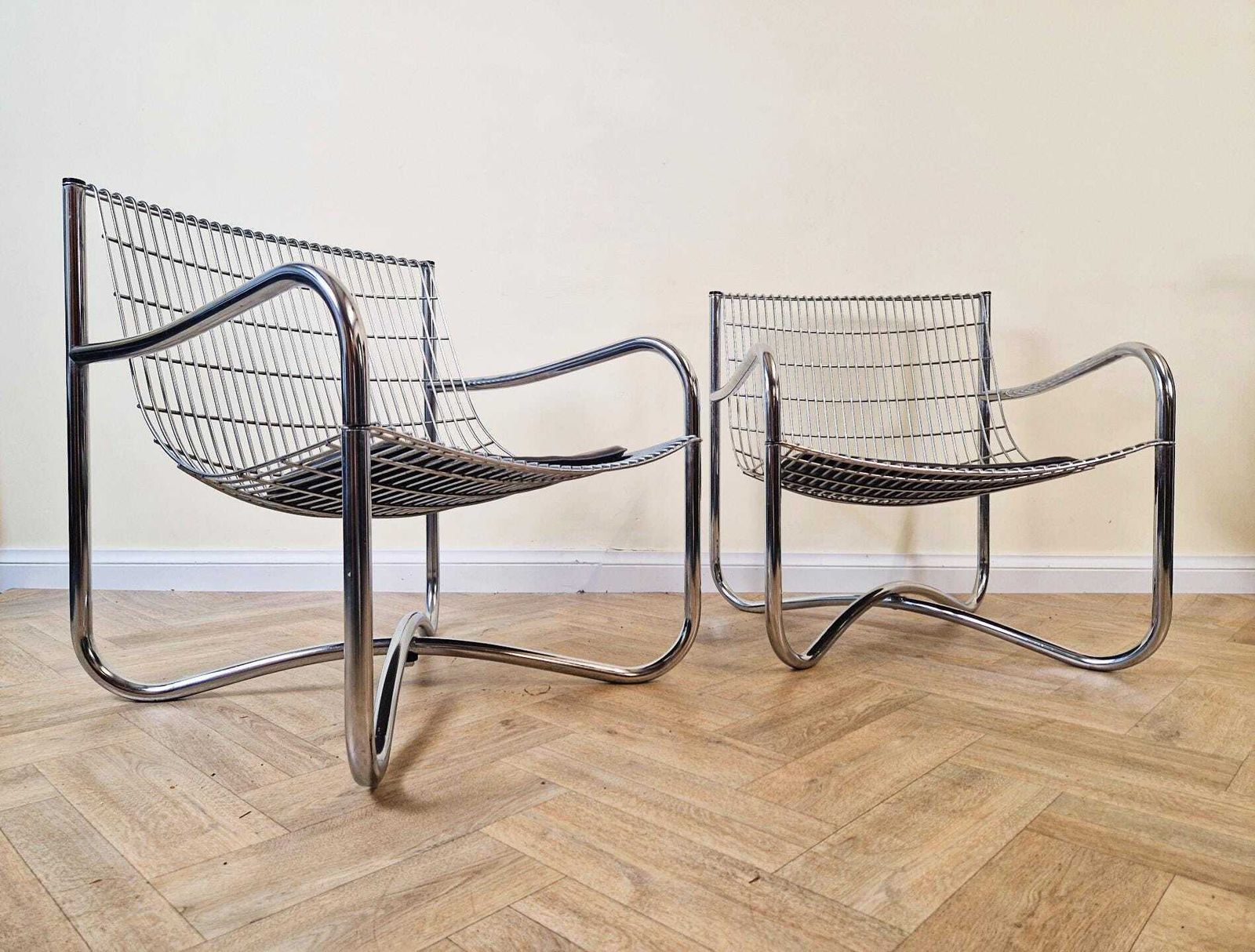 2 X Rare David Mellor O.B.E Iconic Mid Century Chrome & Steel Lounge Accent Chairs Bl789