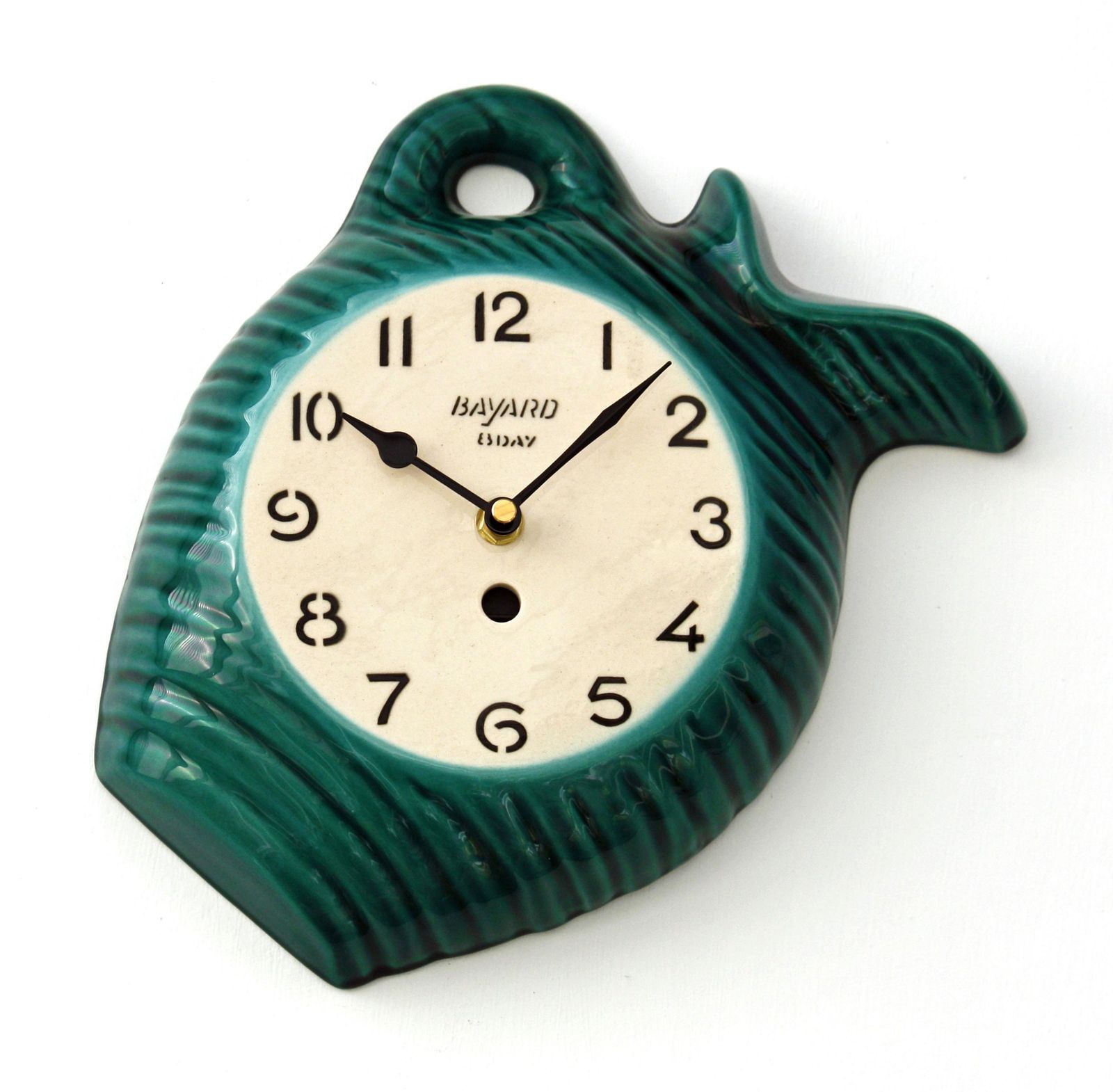 Vintage Bayard Wall Clock   28cm Ceramic Retro Mid Century Style Antique Green Clock Kitsch French Clock Gift Off The Wall Clocks