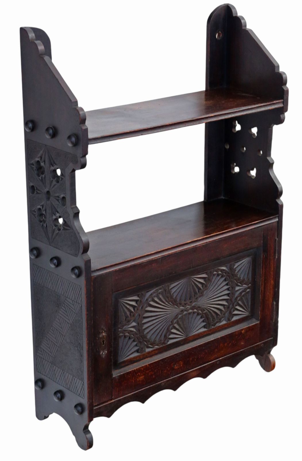 Antique 19th Century Victorian Gothic Oak & Beech Wall Cupboard / Bookcase Display Shelves – Quality photo furniture
