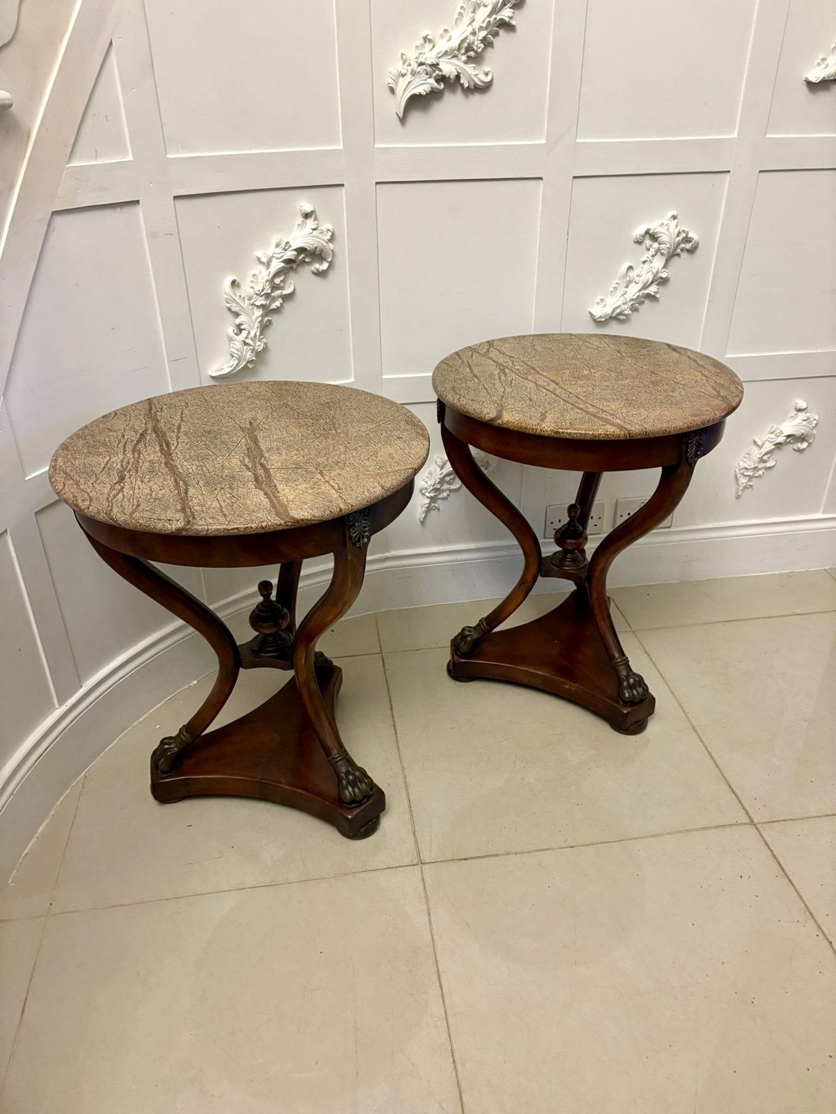 photo vinterior Antique Early 20th Century Quality Pair Of French Marble Top Gueridon Side Tables