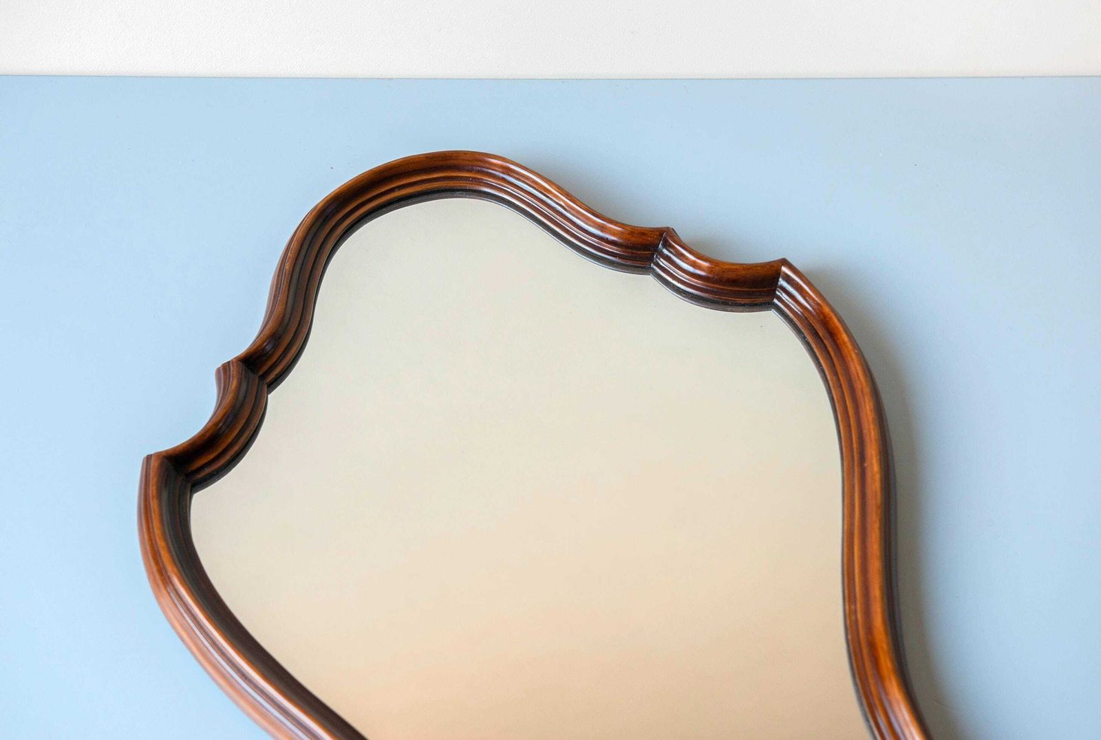 Vintage Belgian Scalloped Mirror – Solid Walnut Frame – Rococo Revival Wall Mirror – Dark Wood Farmhouse Decor photo buy