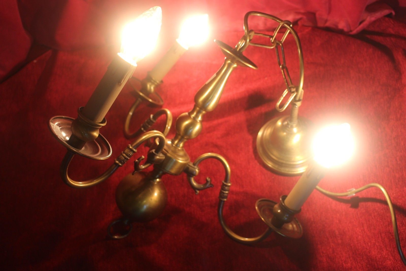 French Vintage Brass Flemish Chandelier 3 Arms  From Paris Chateau photo for sale