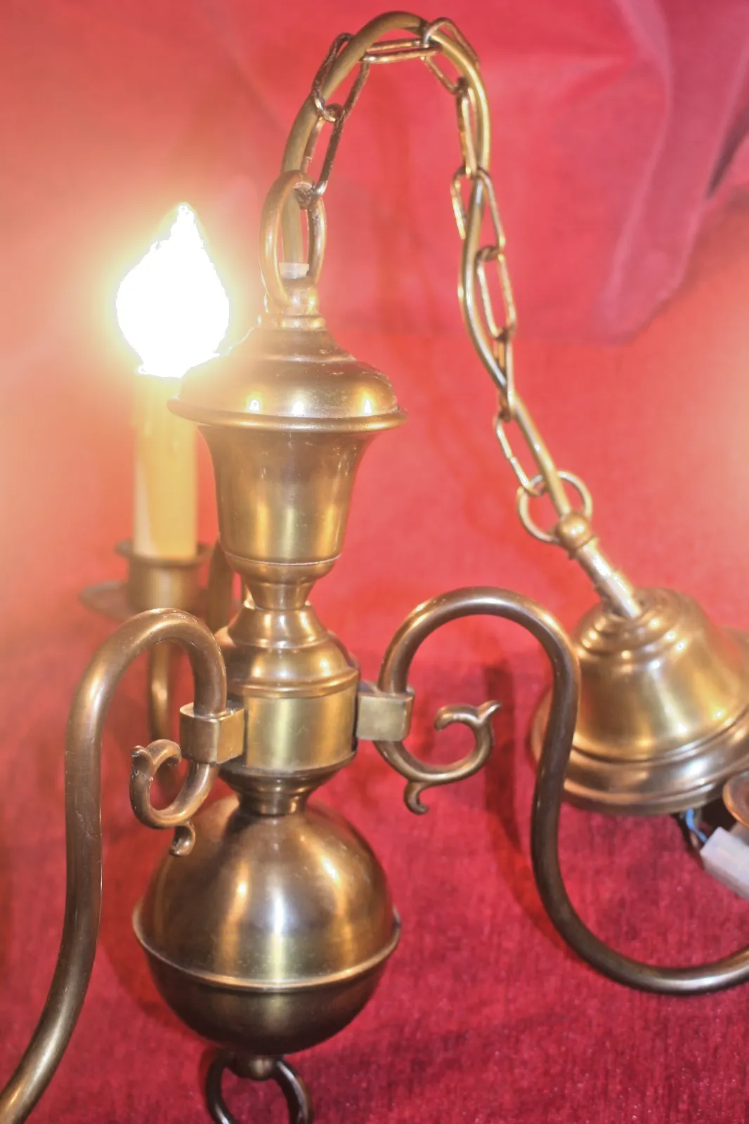 French Vintage Brass Flemish Chandelier 3 Arms  From Paris Chateau photo for sale