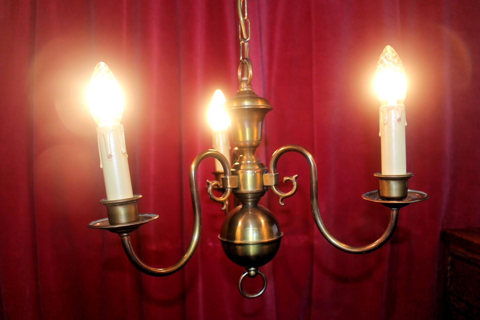 French Vintage Brass Flemish Chandelier 3 Arms  From Paris Chateau photo vintage