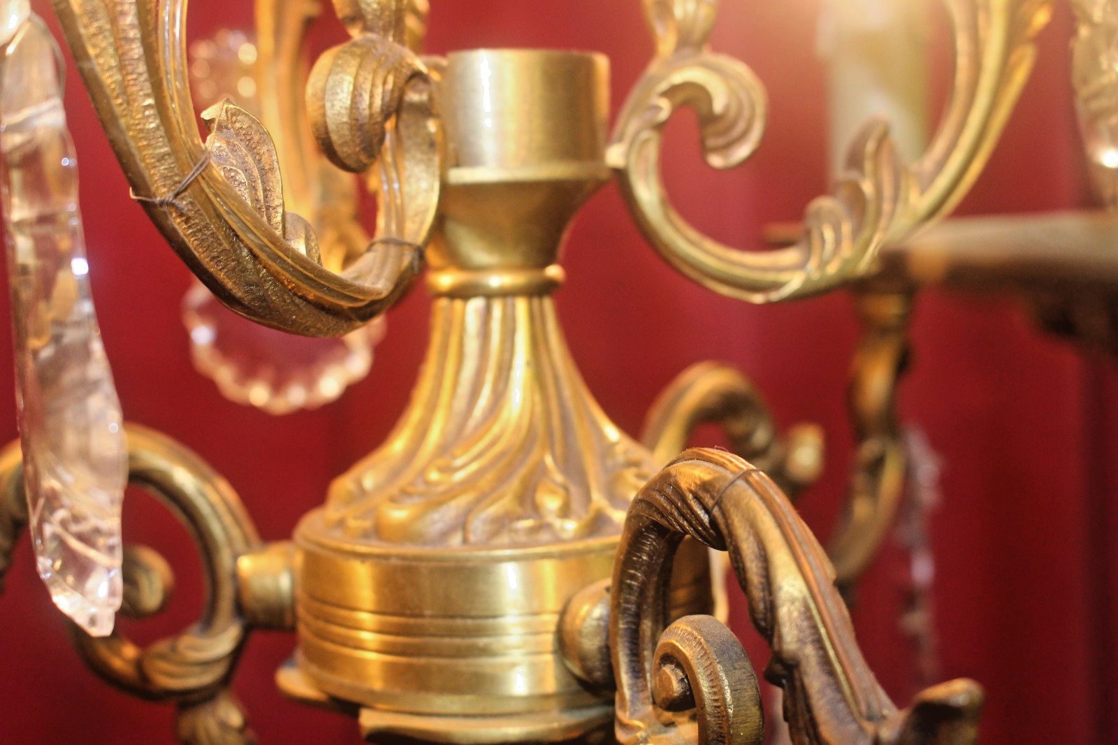 Antique French Bronze & Crystal Rococ 3 Arms Chandelier photo furniture