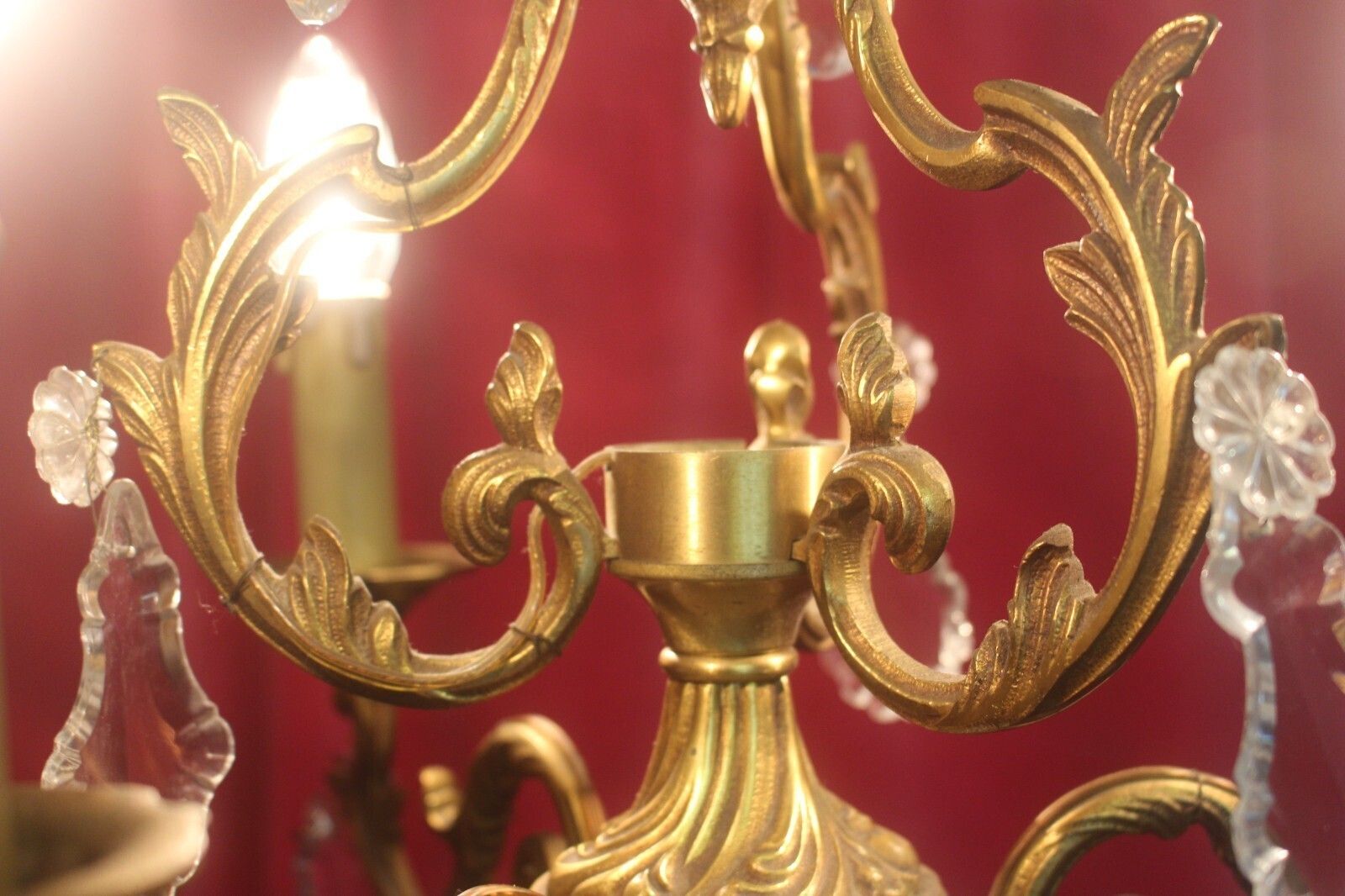 Antique French Bronze & Crystal Rococ 3 Arms Chandelier photo buy