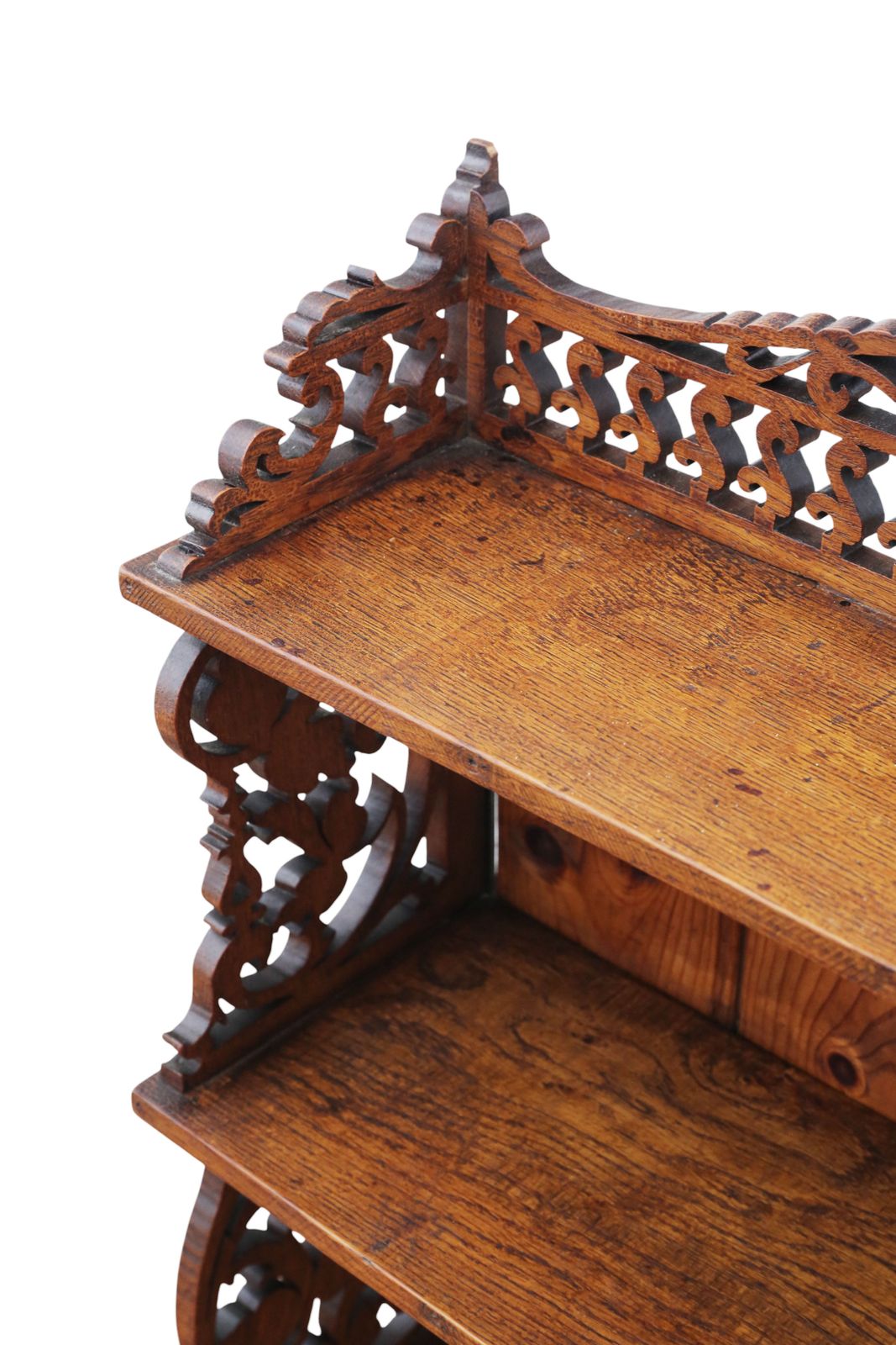 Antique C.1900 Oak Fret Cut Waterfall Bookcase – Wall Or Floor Standing, Fine Quality photo 1495.0