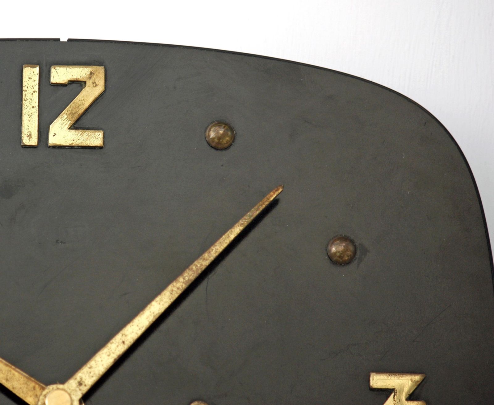 Vintage Odo Wall Clock   23cm Mid Century Style Wooden Black Formica French Retro Wooden 1950s Atomic Gift Off The Wall Clocks photo for sale