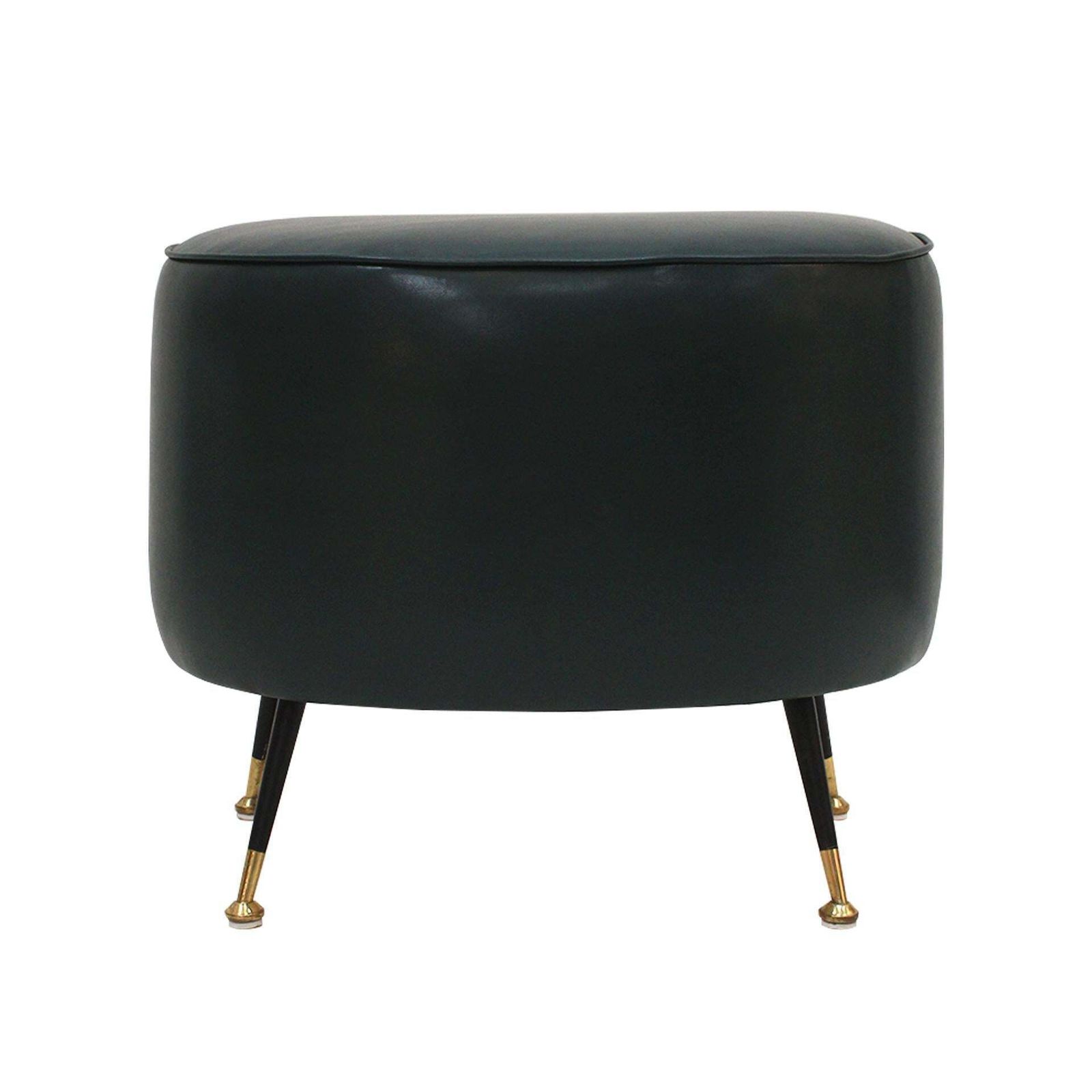 Pair Of Italian Footstools In Solid Wood And Green Faux Leather, Italy, 1960s photo buy