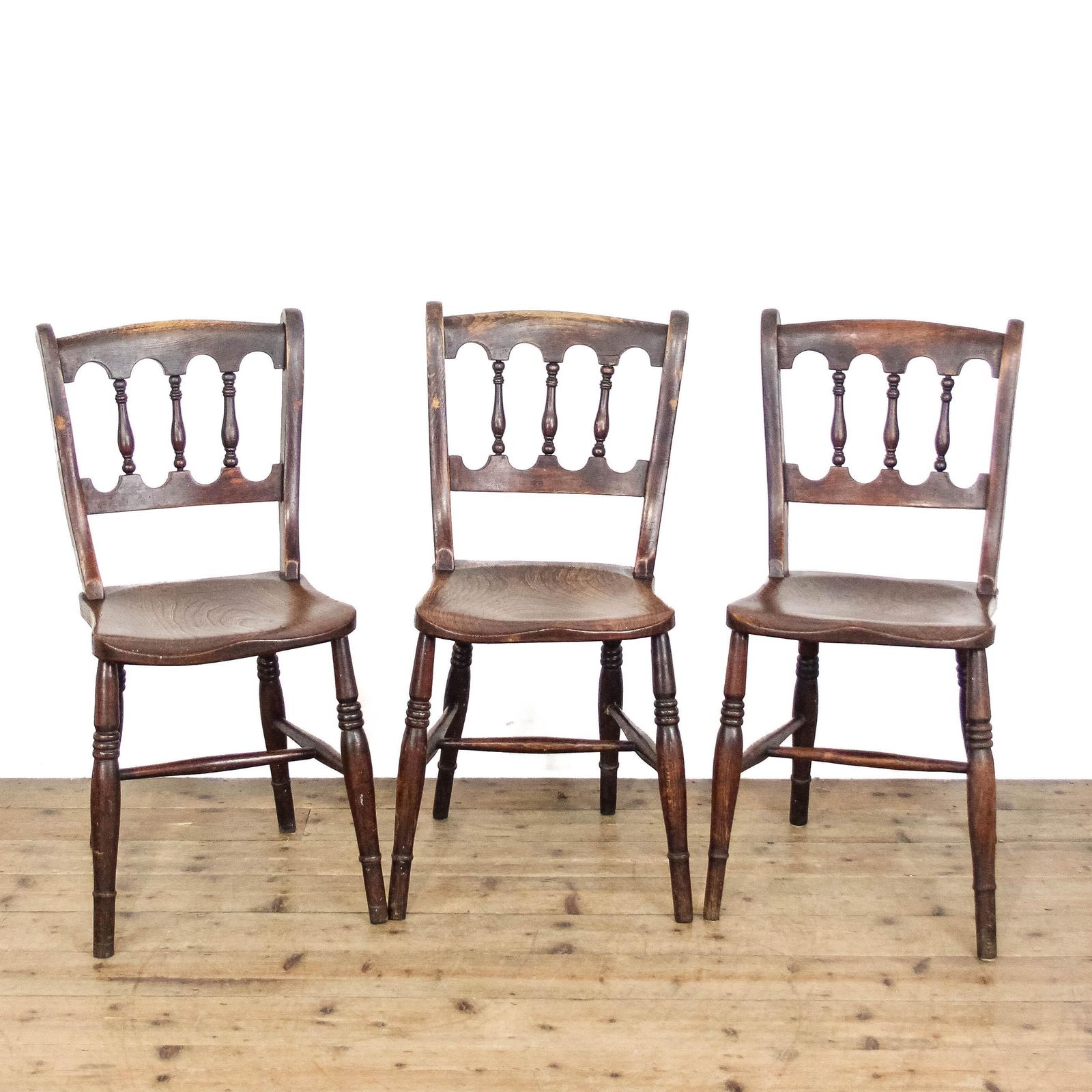 Antique Victorian Set Of Three Elm Farmhouse Chairs | Set Of Chairs | Antique Chairs | Dining Chairs | Kitchen Chairs photo furniture