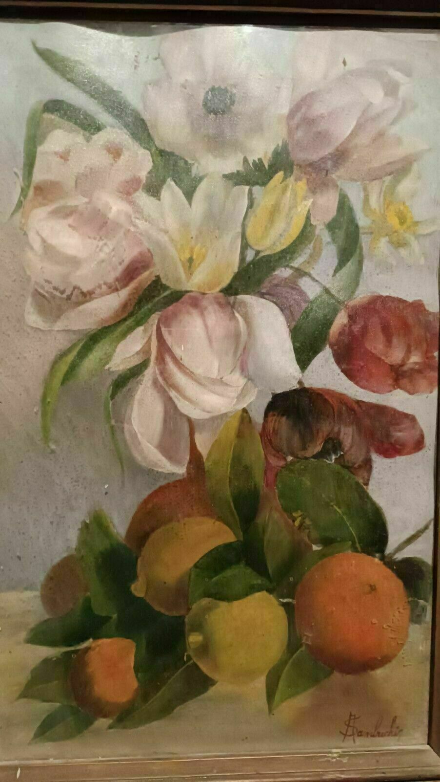 Oil Painting On Paper Depicting Flowers And Citrus Fruits   Signed A.Sambuchi photo Art