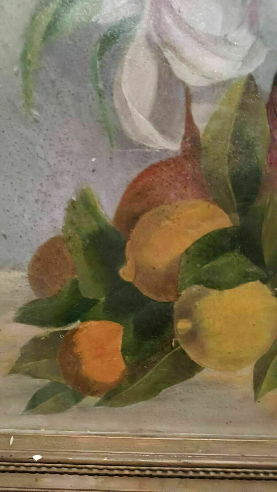 Oil Painting On Paper Depicting Flowers And Citrus Fruits   Signed A.Sambuchi photo buy