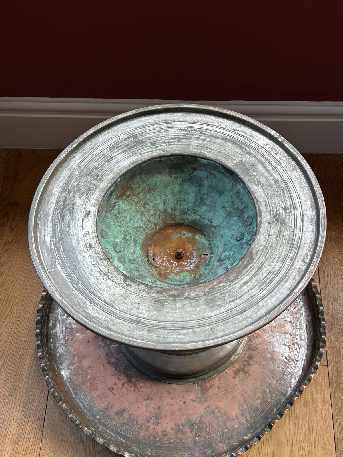 18th/19th Century Ottoman Turkish Brazier Tinned Copper & Brass Handles photo Home Decor