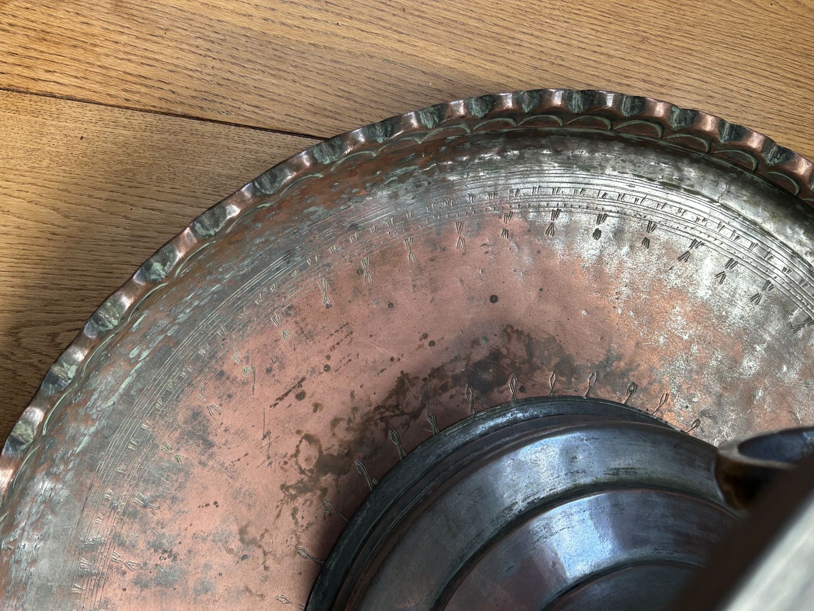 18th/19th Century Ottoman Turkish Brazier Tinned Copper & Brass Handles photo 345.0