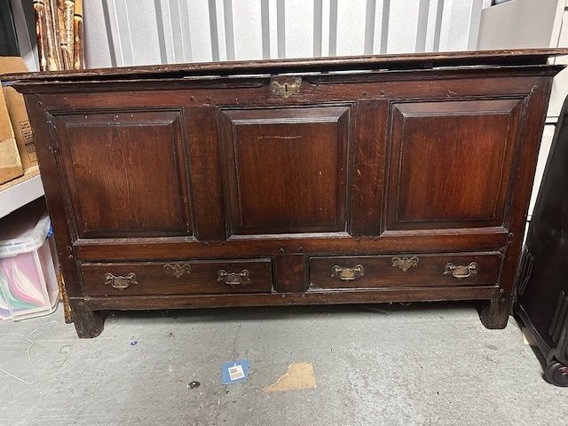 Antique Oak Blanket Coffer Panelled Wood Storage Chest With Drawers photo 250.0