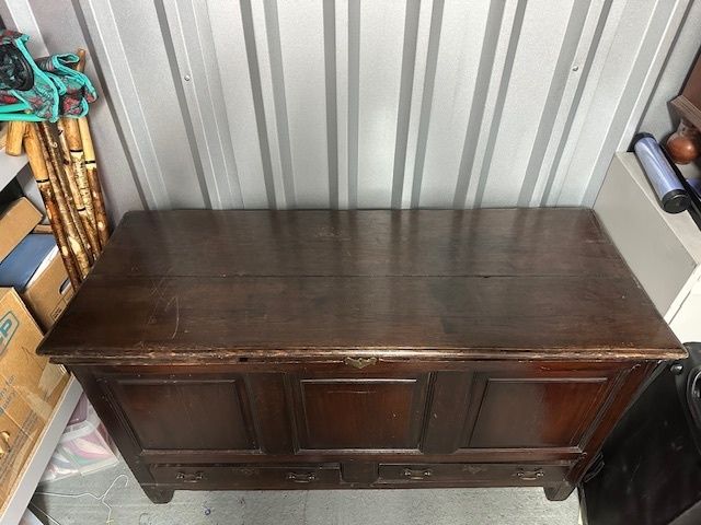 Antique Oak Blanket Coffer Panelled Wood Storage Chest With Drawers photo vinterior