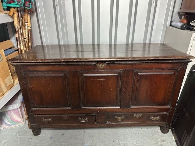 Antique Oak Blanket Coffer Panelled Wood Storage Chest With Drawers