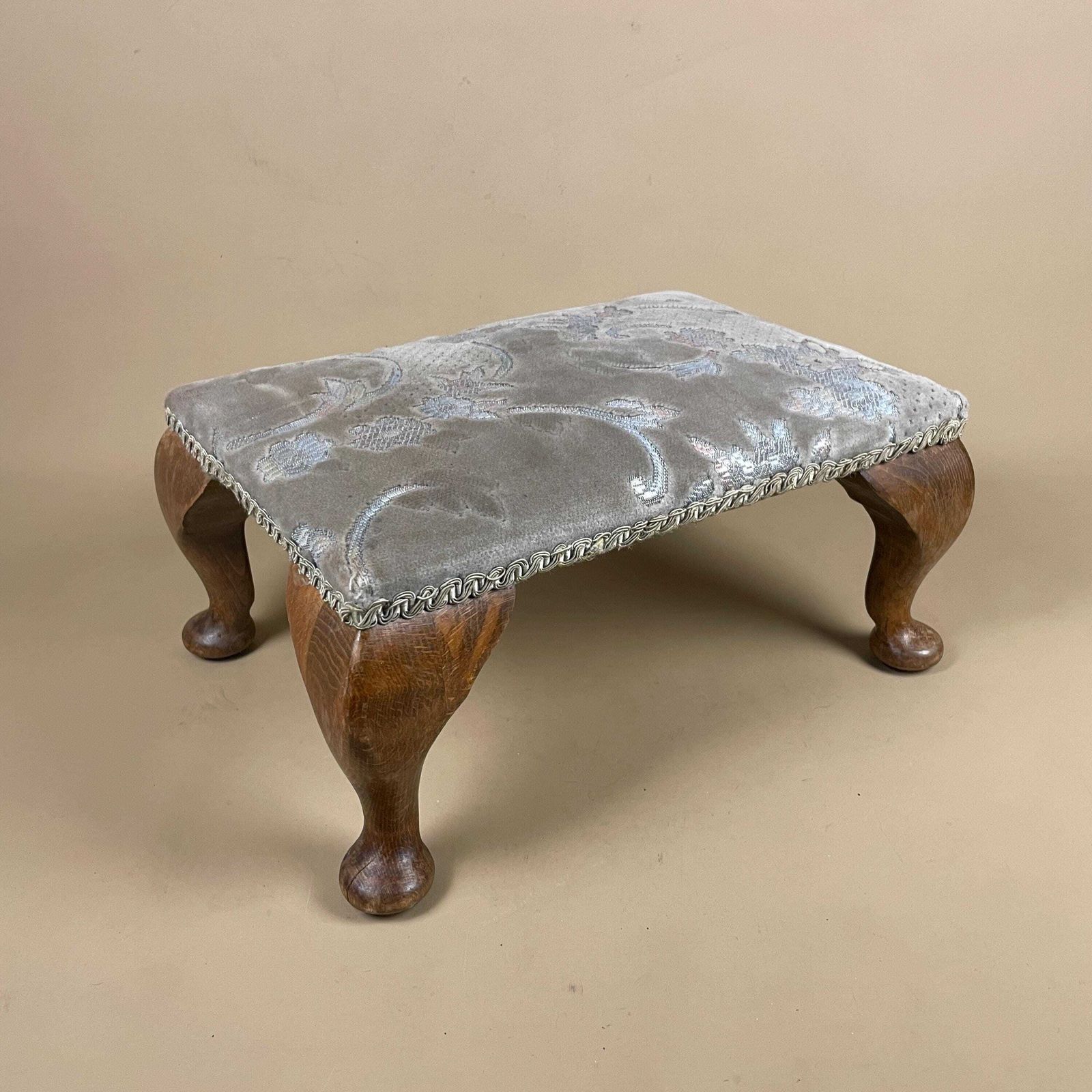 Vintage Retro Velvet Stool Wood Legs Cottage Furniture Rectangle Footstool Foot Seat 18x38x28cm Footstool Floral Patterned Pattern Sage photo Furniture