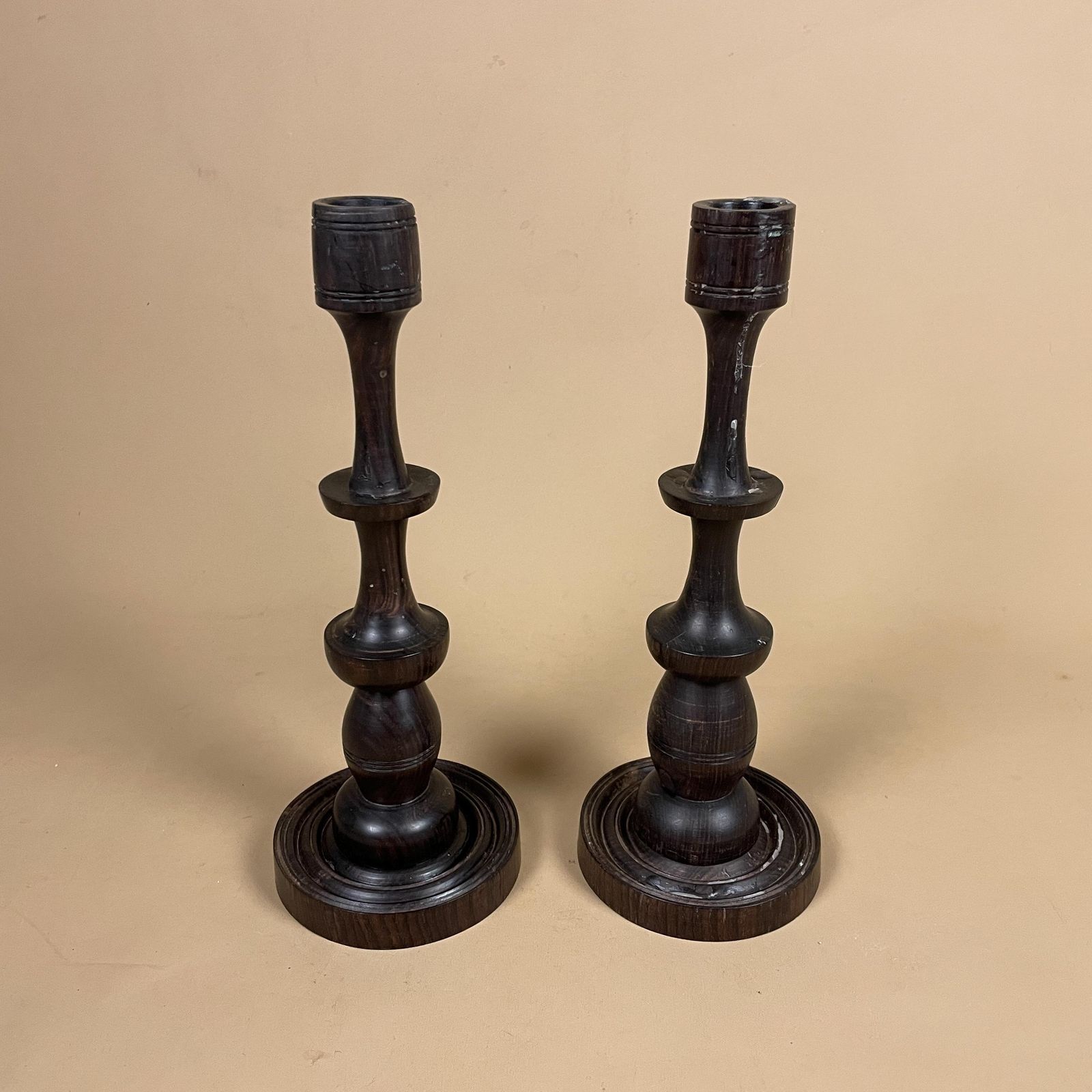 Antique Vintage Matching Pair Wooden Candlestick Candle Stick Vintage Dinner Candlesticks Wood Handmade Cottage Farmhouse Classic Mantle