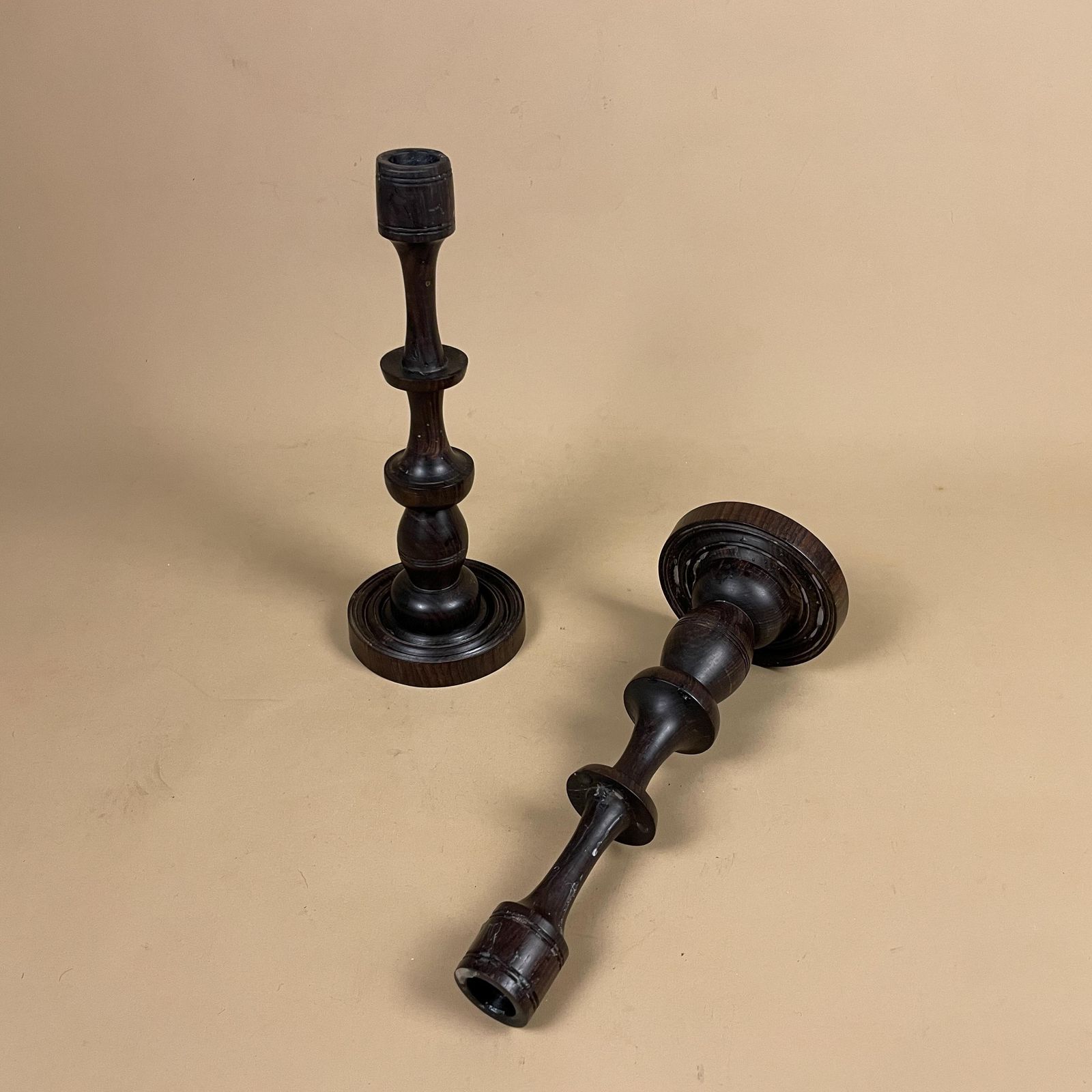Antique Vintage Matching Pair Wooden Candlestick Candle Stick Vintage Dinner Candlesticks Wood Handmade Cottage Farmhouse Classic Mantle photo furniture